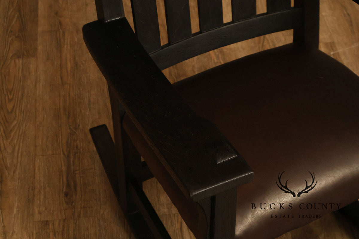 Antique Gustav Stickley Mission Oak V Back Rocking Armchair
