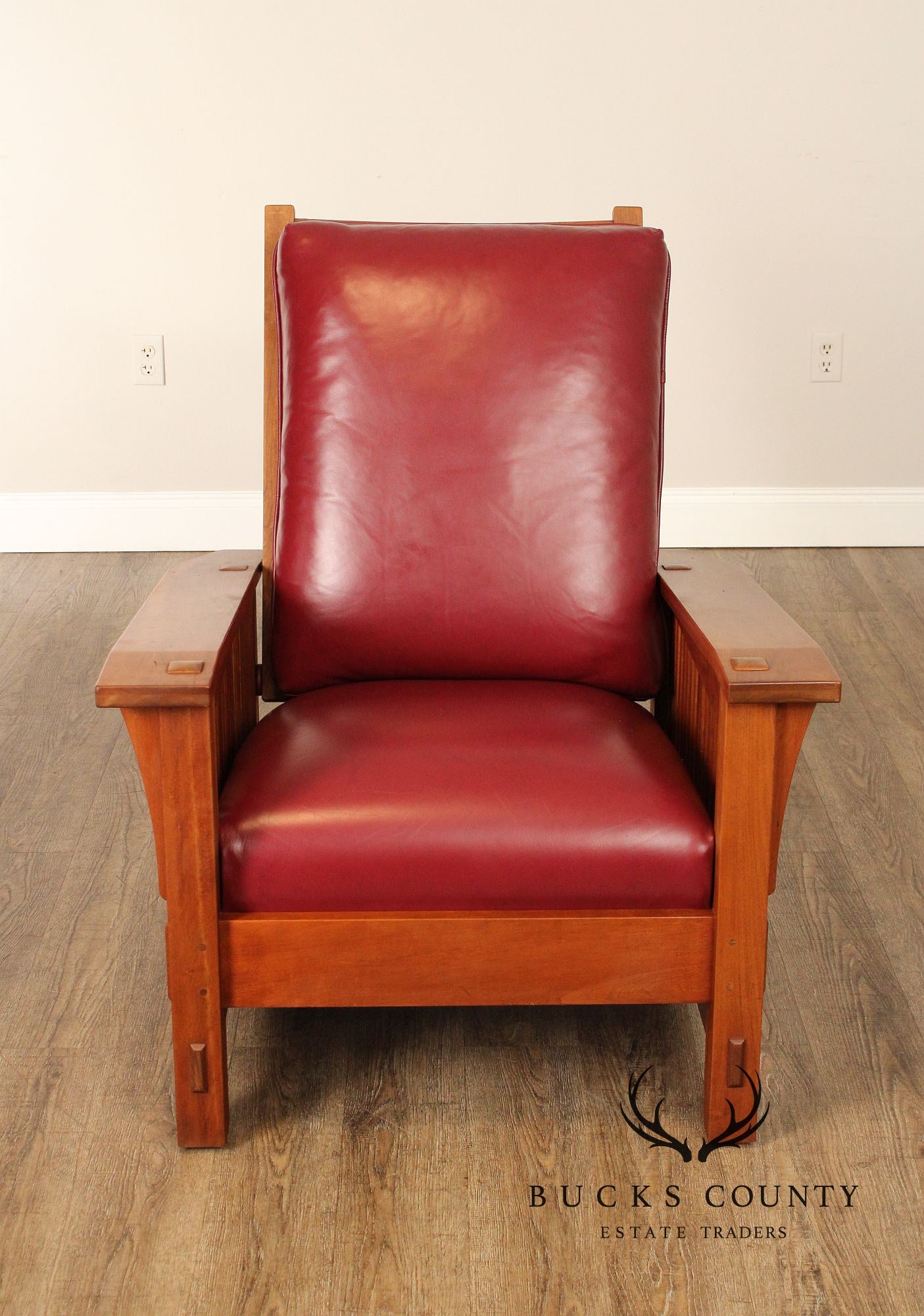 Stickley Mission Collection Cherry and Leather Spindle Morris Chair