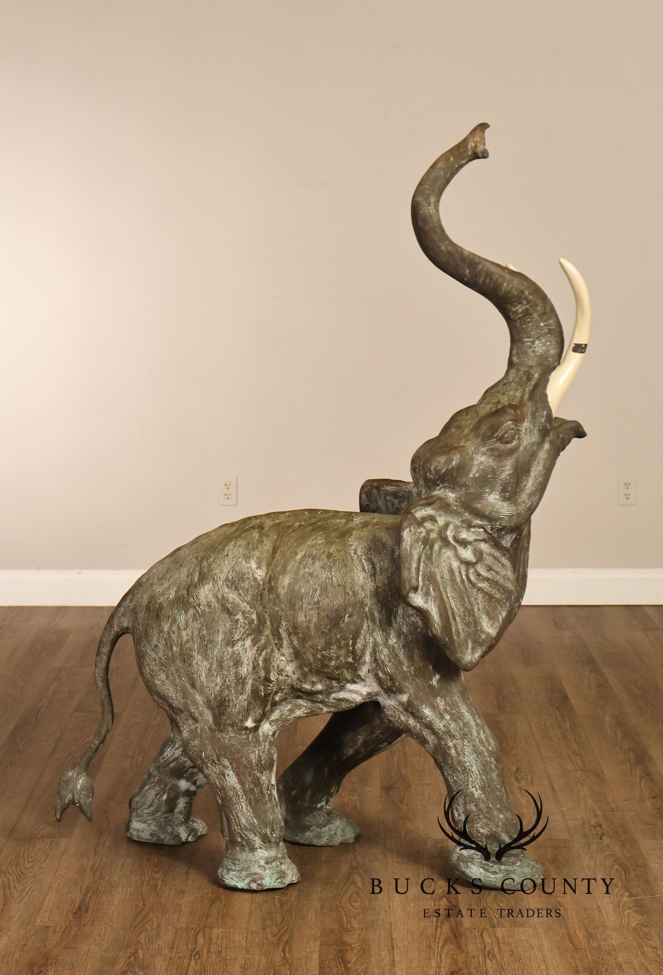 Monumental Cast Bronze Raised Trunk Elephant Garden Statue