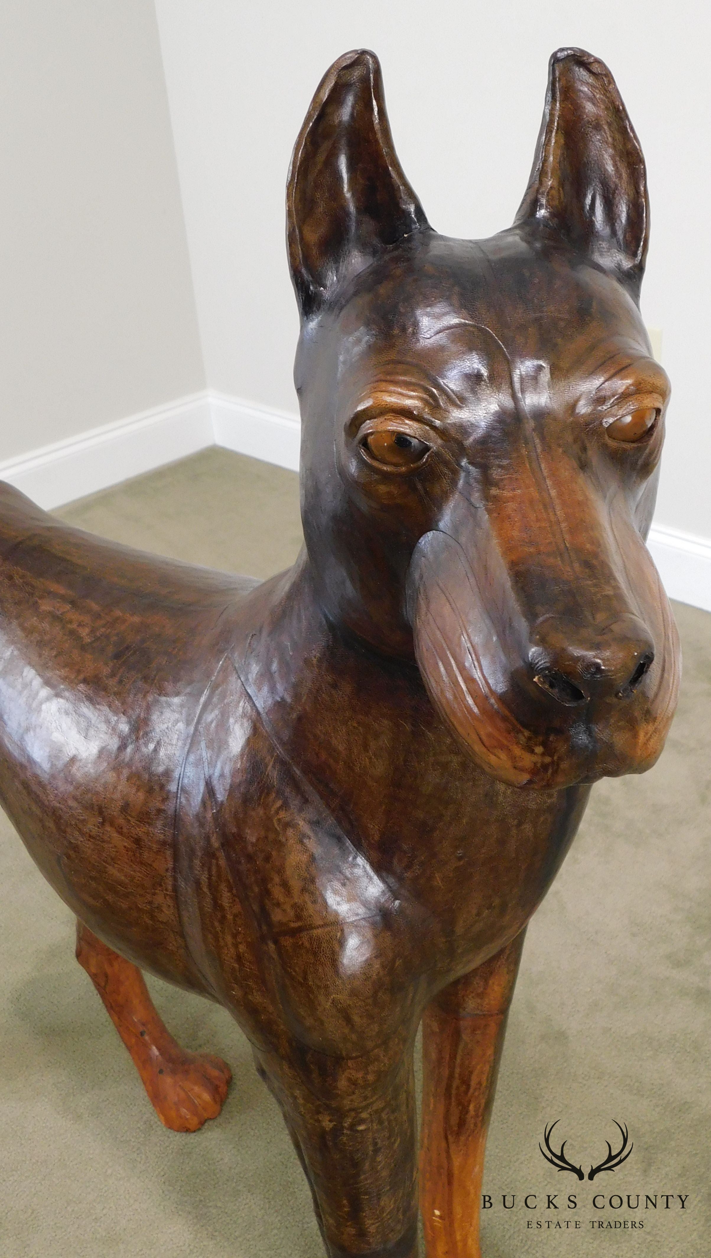 Life Size Leather Wrapped Doberman Pinscher Dog Statue