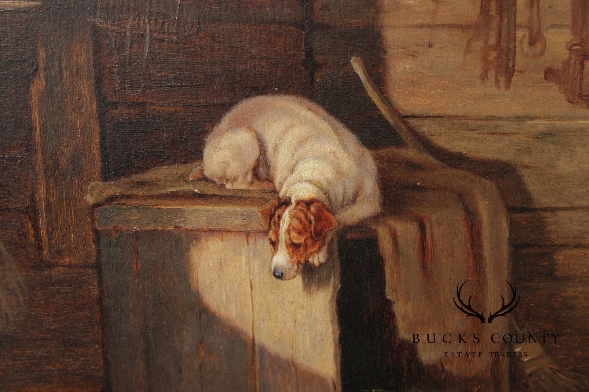 English School Painting on Board, Farm Dogs