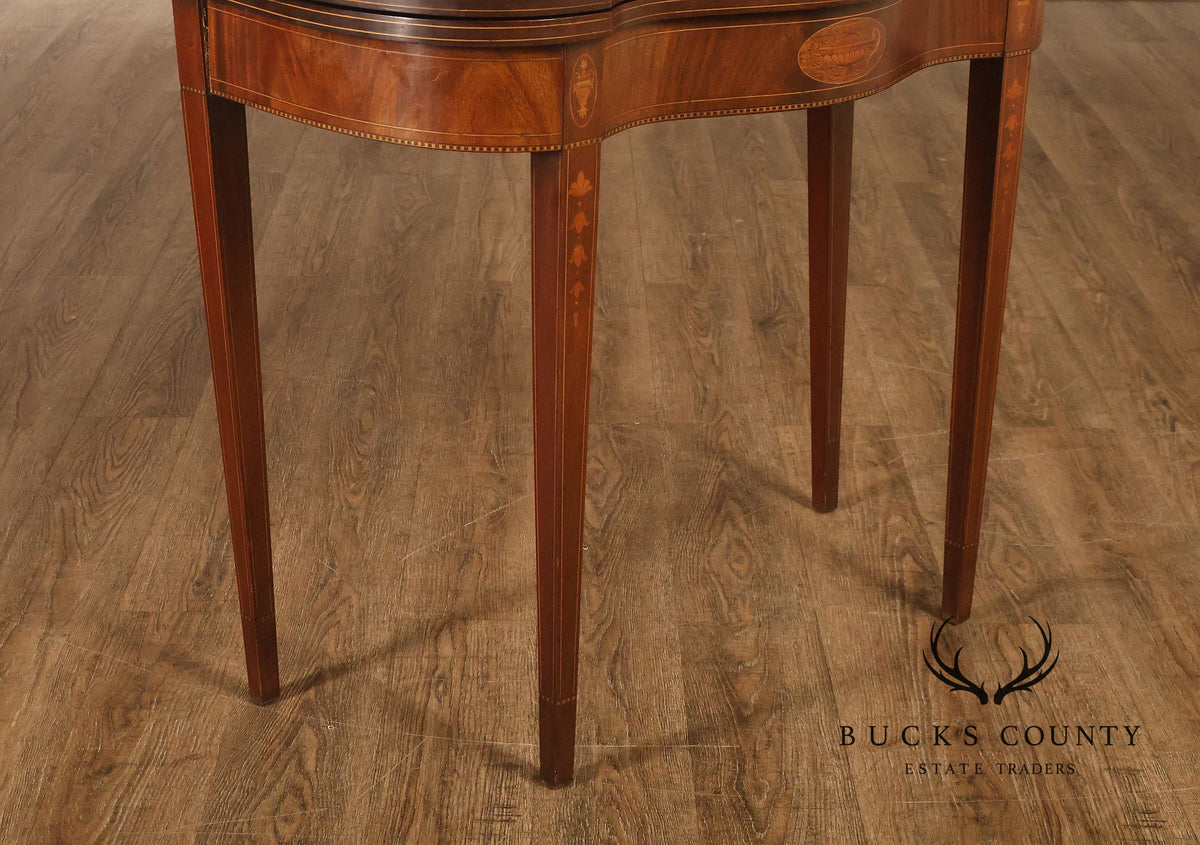 Hepplewhite Style Mahogany Serpentine Fold-Top Card Table With Satinwood Inlay