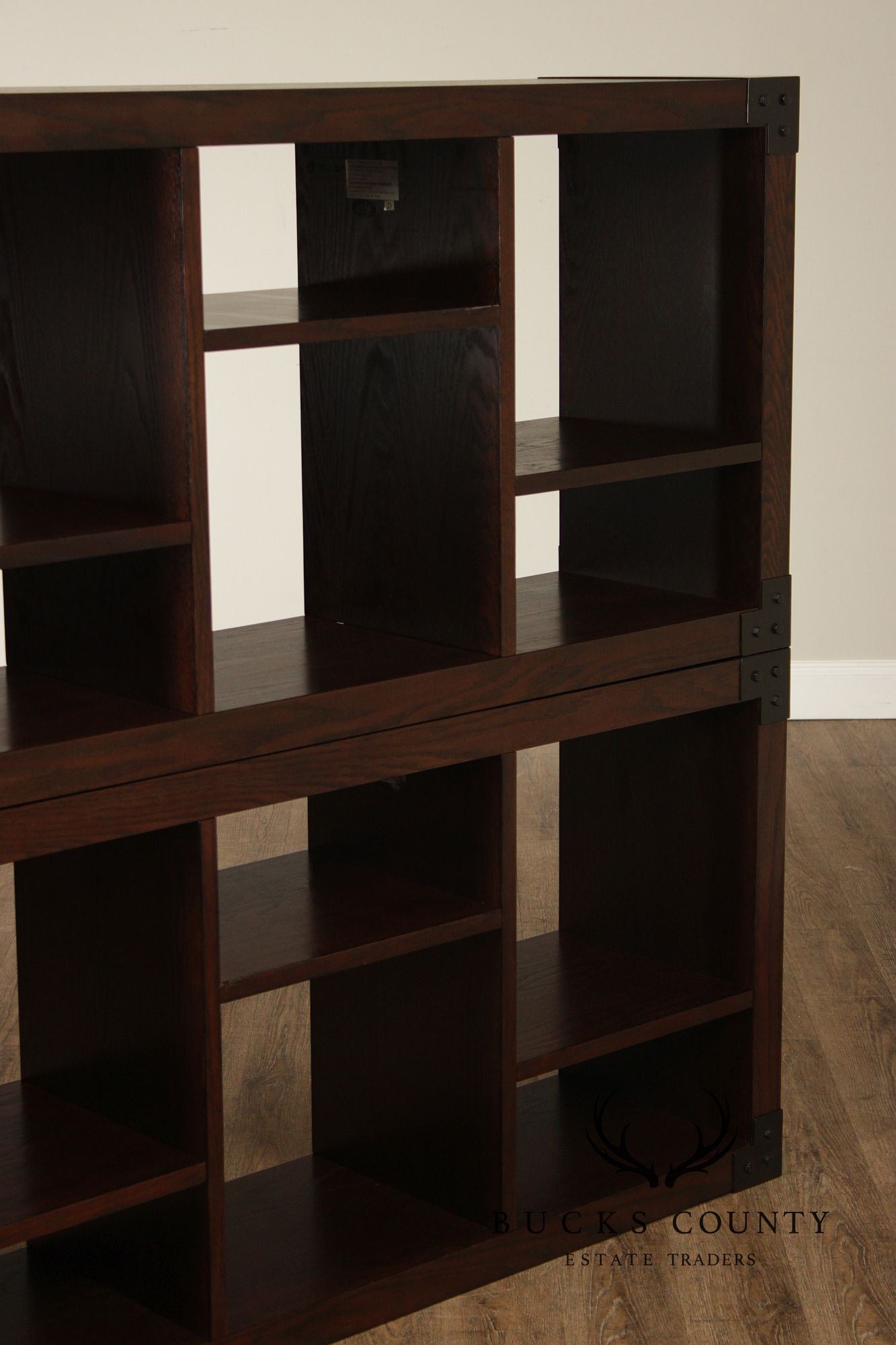 Contemporary Pair Of Open Display Bookcases In Dark Wood
