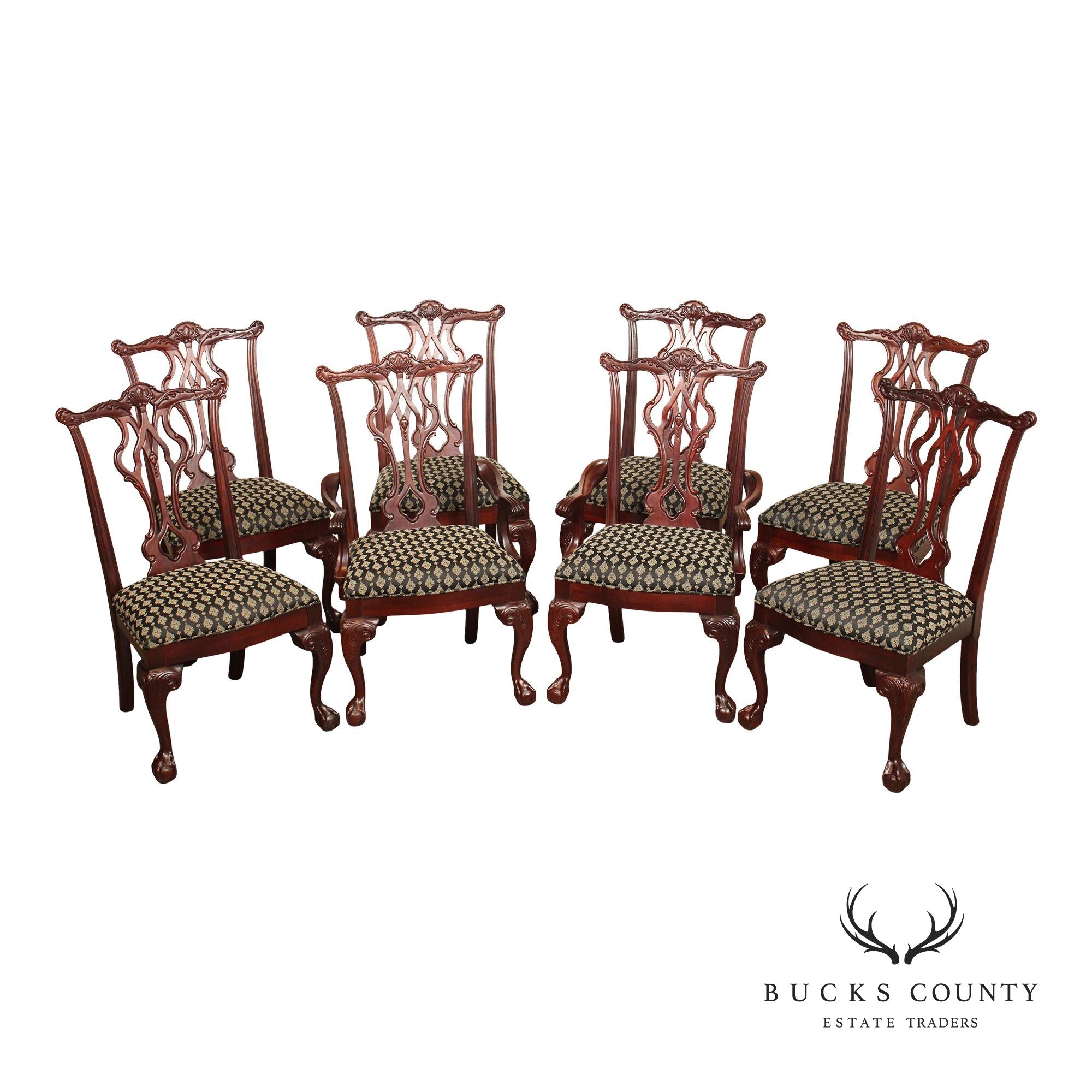 Thomasville Chippendale Style Set of Eight Mahogany Dining Chairs