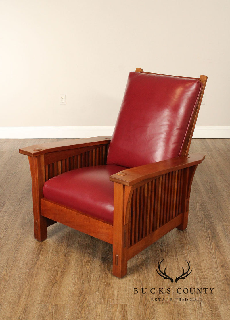 Stickley Mission Collection Cherry and Leather Spindle Morris Chair