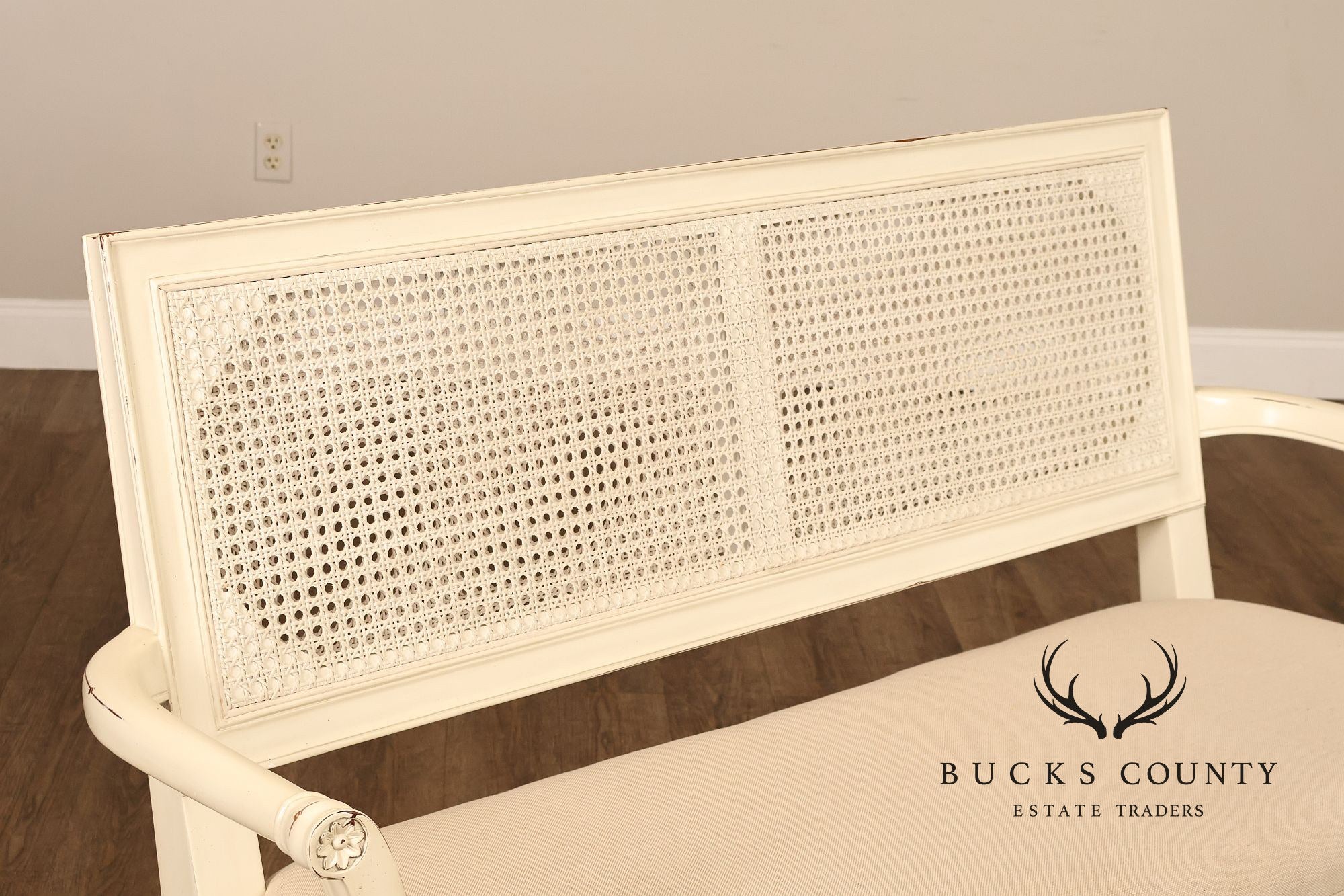 Alden Parkes Country French Louis XVI Style Caned Back Painted Settee