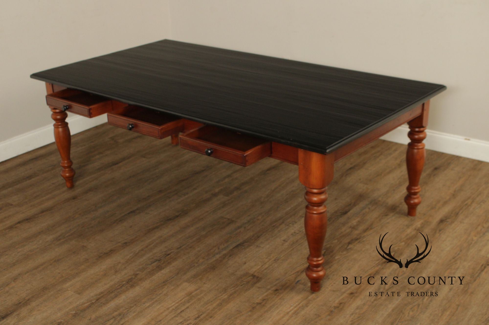 Rustic Farmhouse Style Solid Wood Dining Table With Black Painted Top