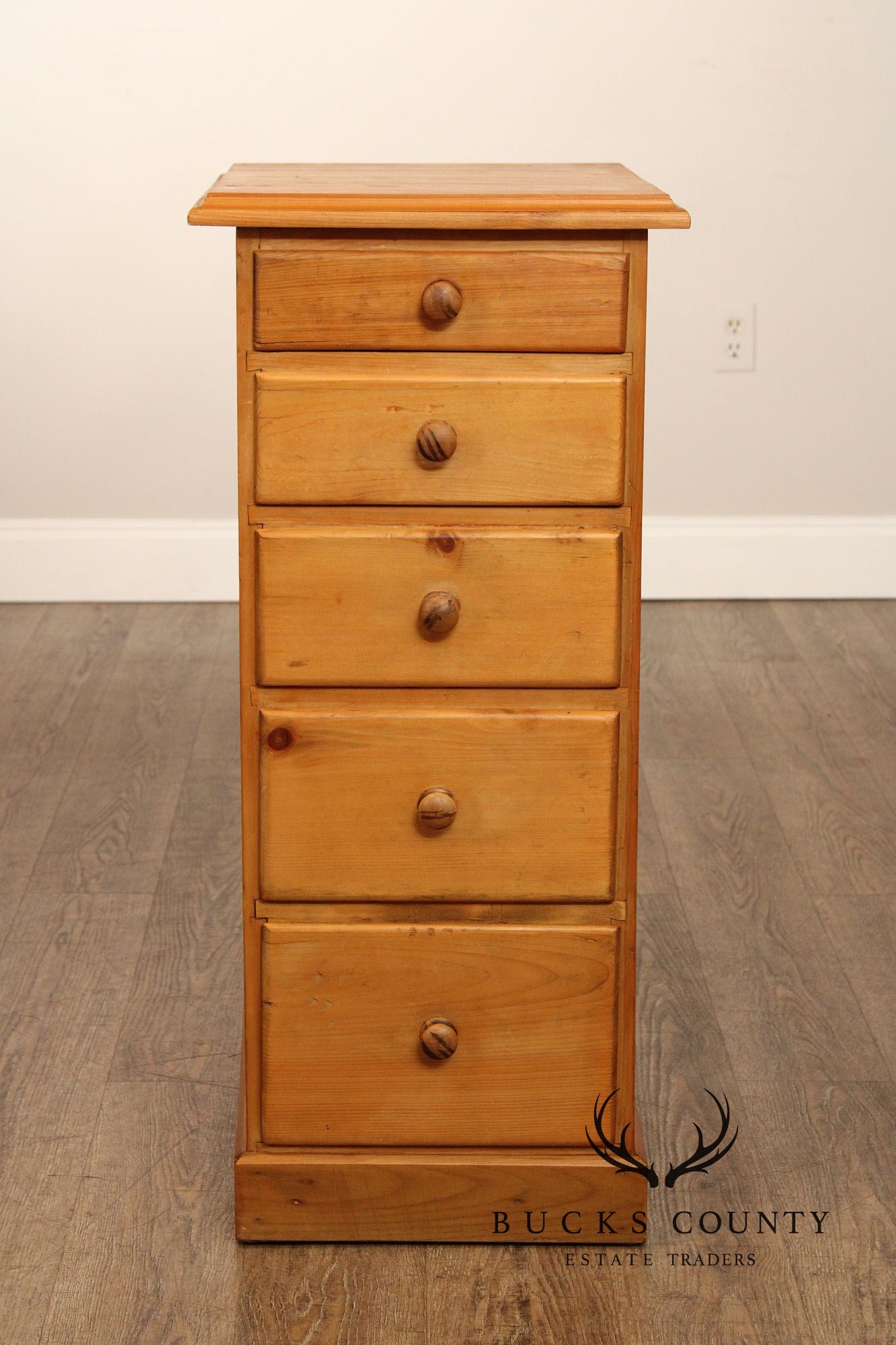 Antique English Pine Narrow Five-Drawer Chest