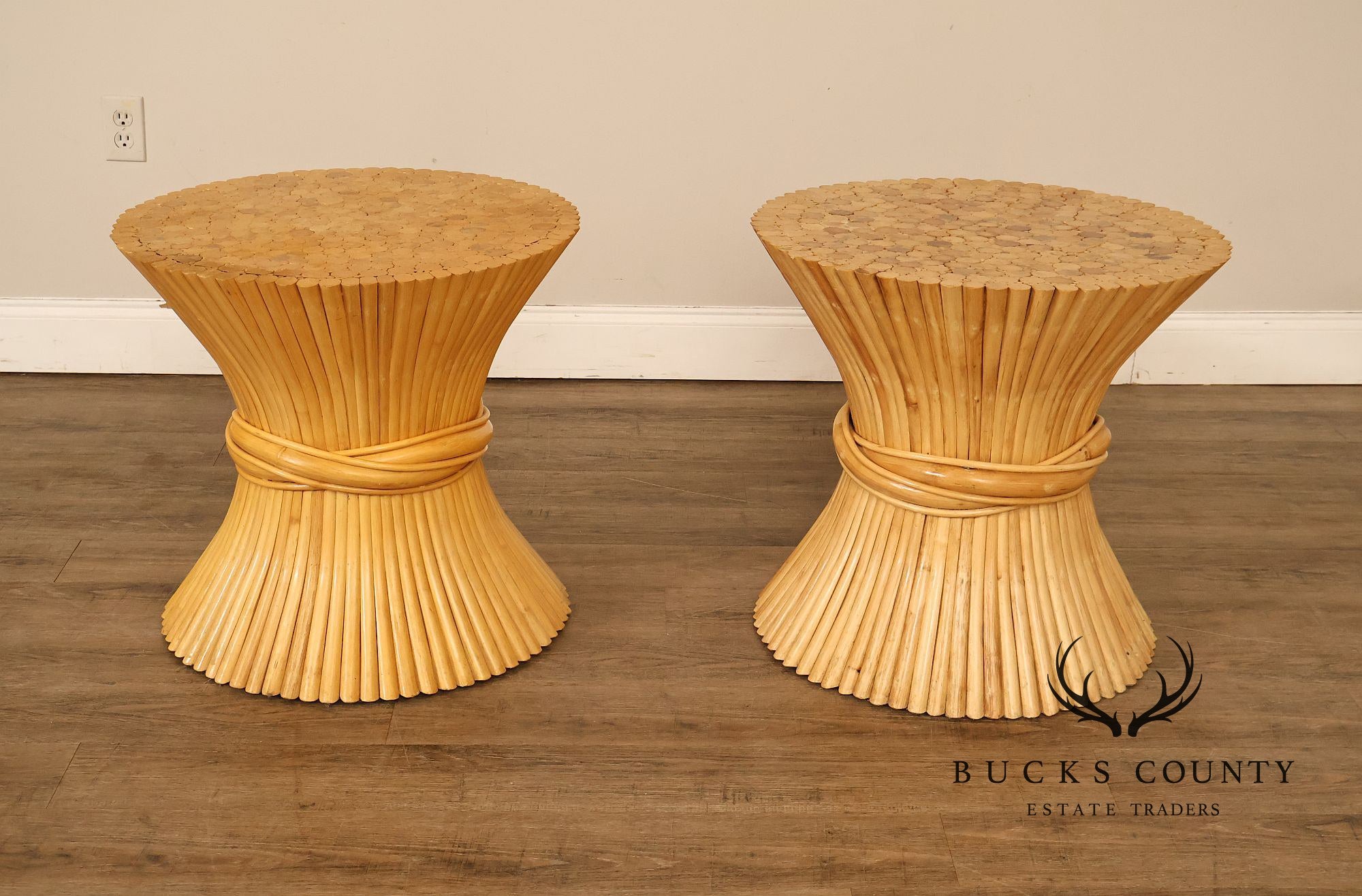 Vintage Pair of Wheat Sheaf End Tables