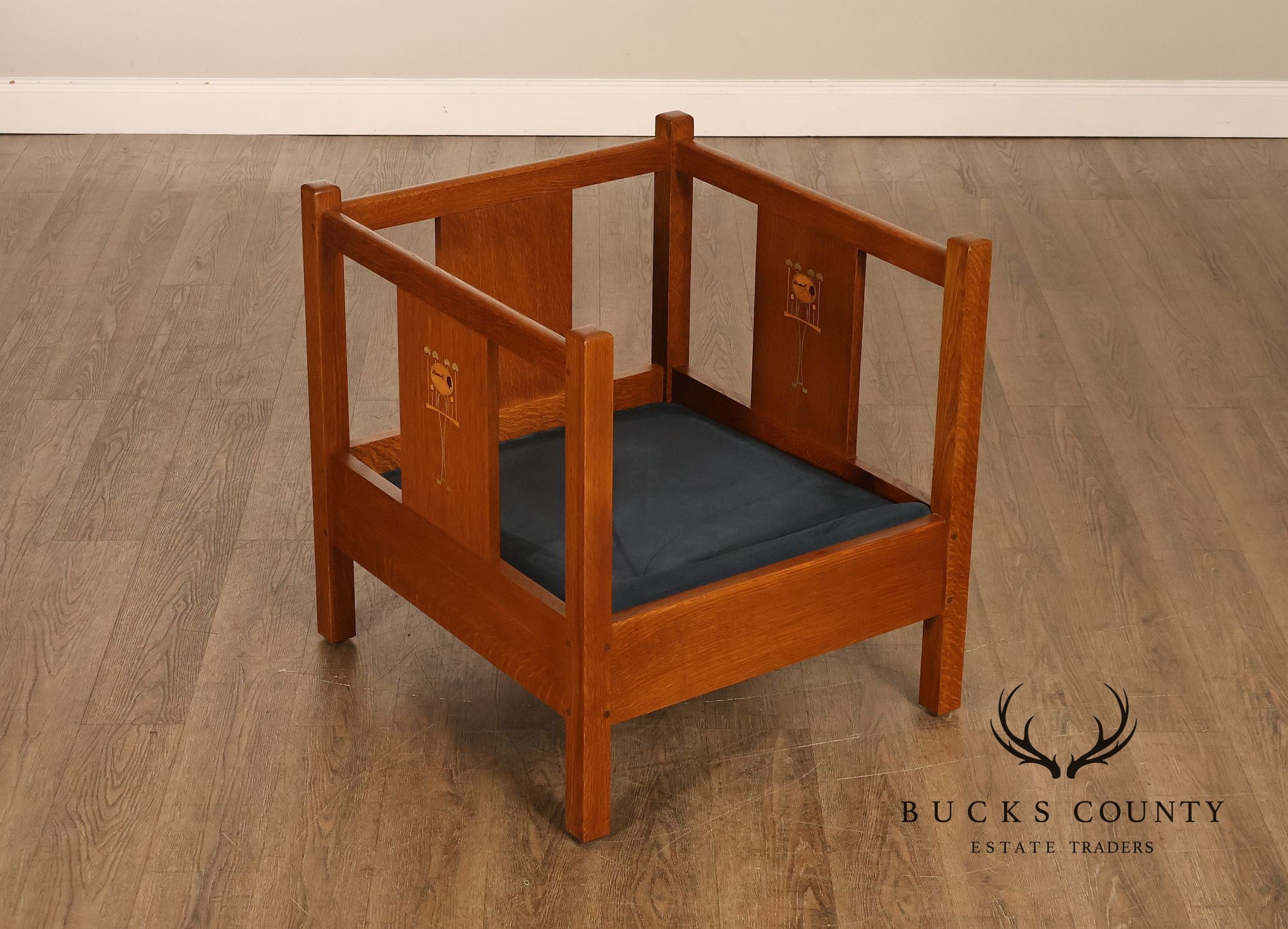 Stickley Mission Harvey Ellis Pair Of Inlaid Cube Chairs