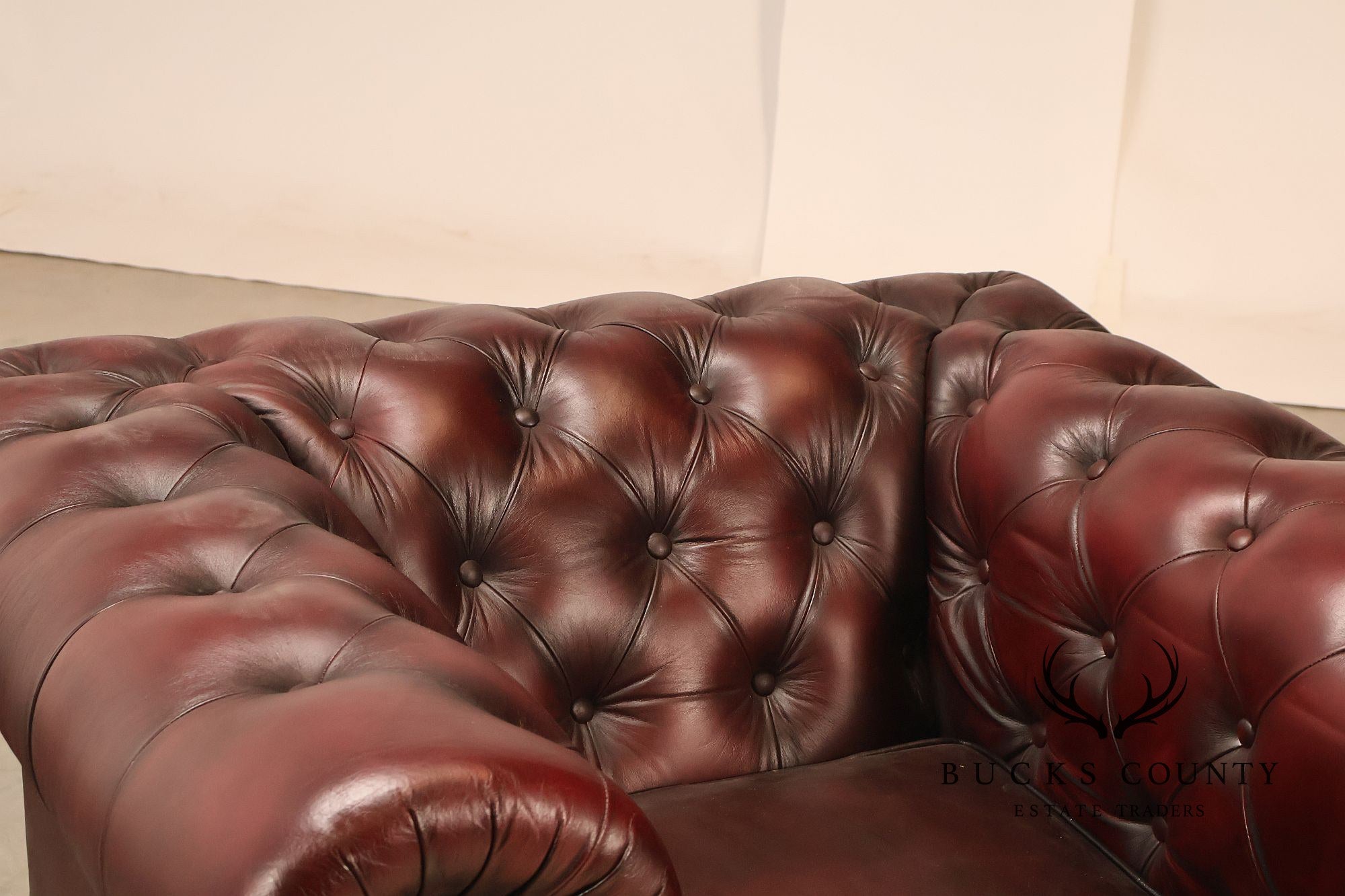 Chesterfield Style Pair of Oxford Red Leather Club Chairs