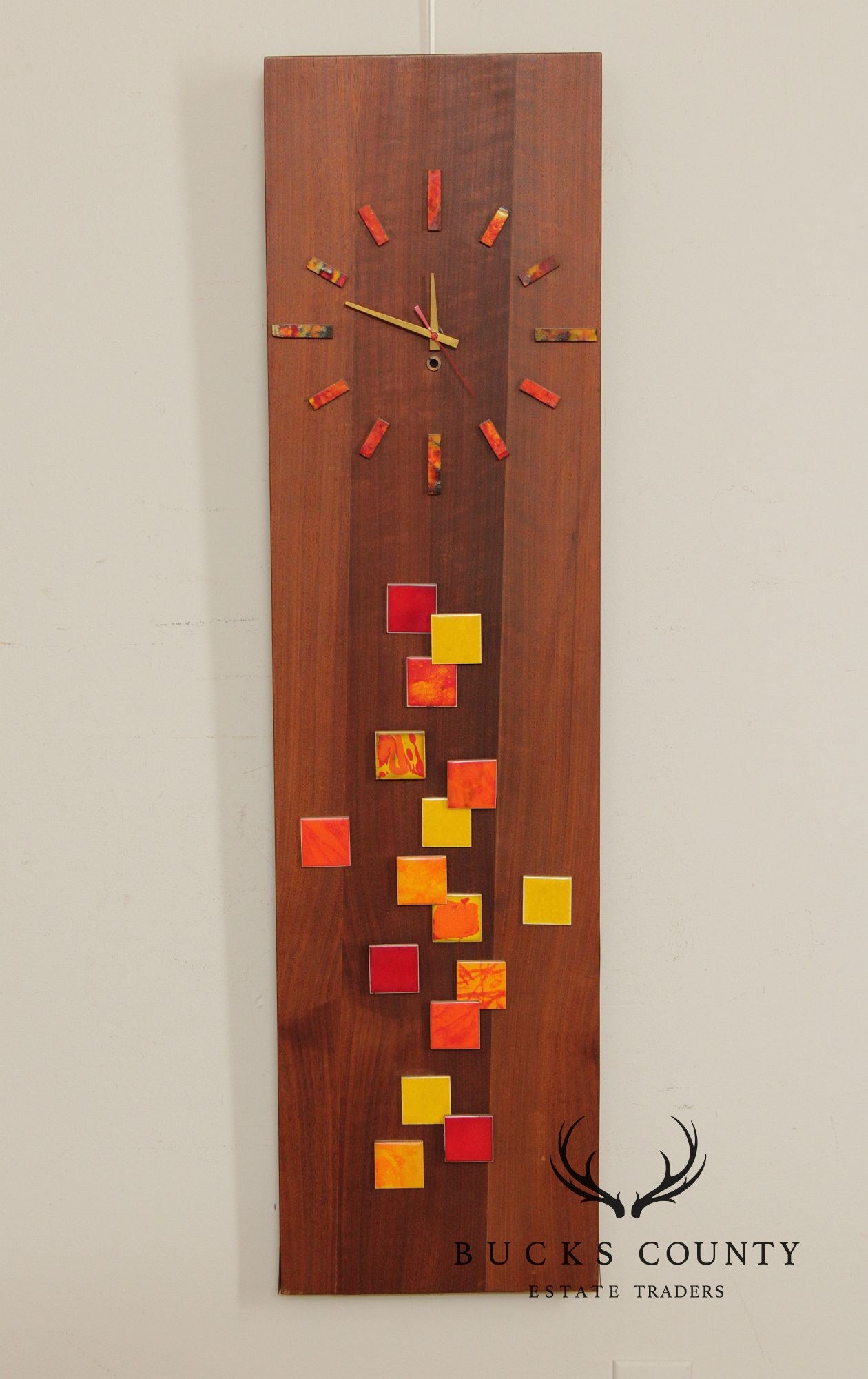 Harris Strong Mid Century Modern Walnut and Tile Wall Clock