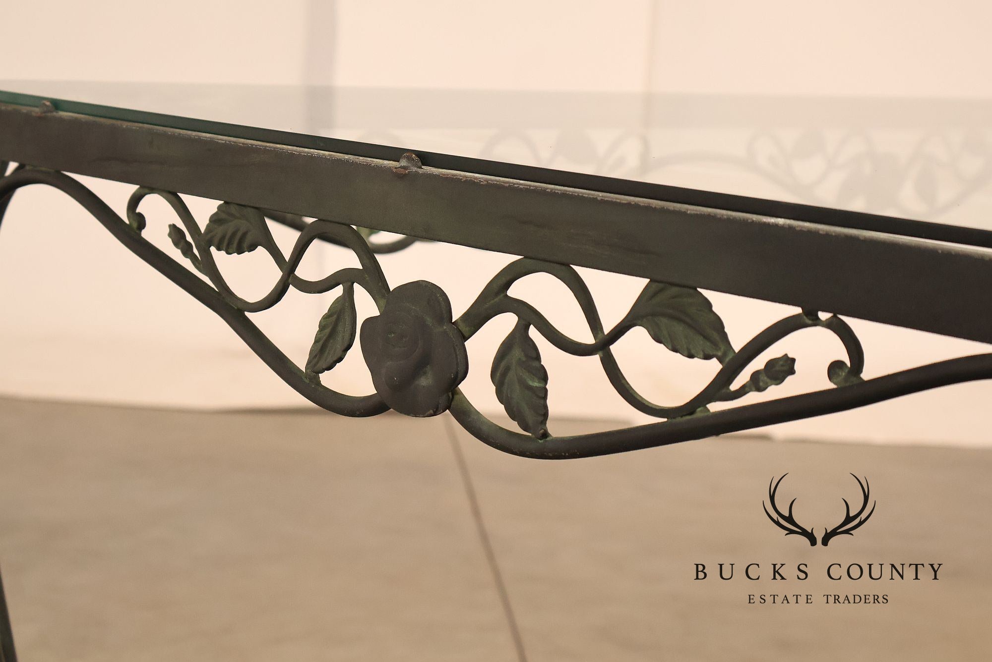 Vintage Glass Top Wrought Iron Patio Table