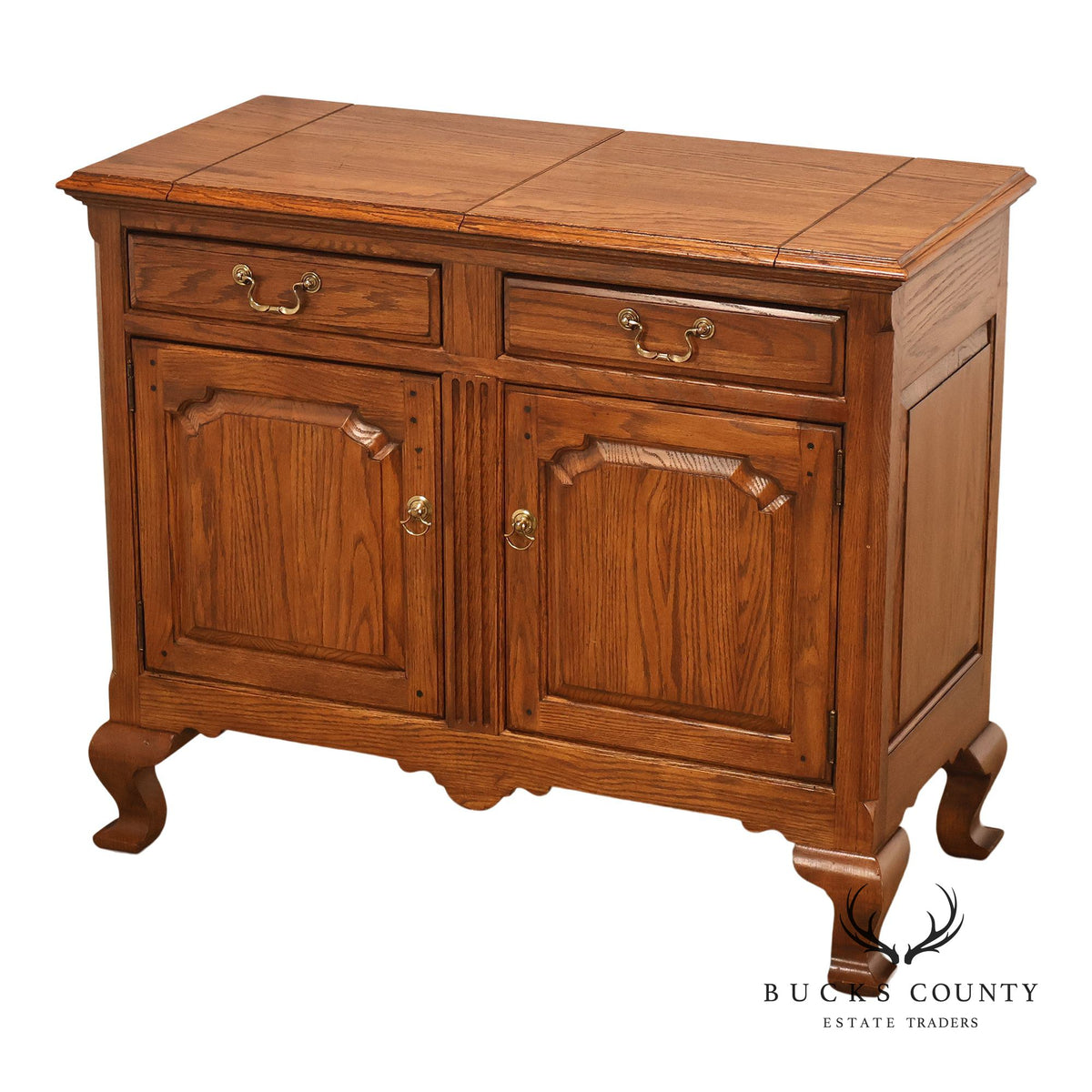 Ethan Allen Rustic Style Oak Flip Top Server