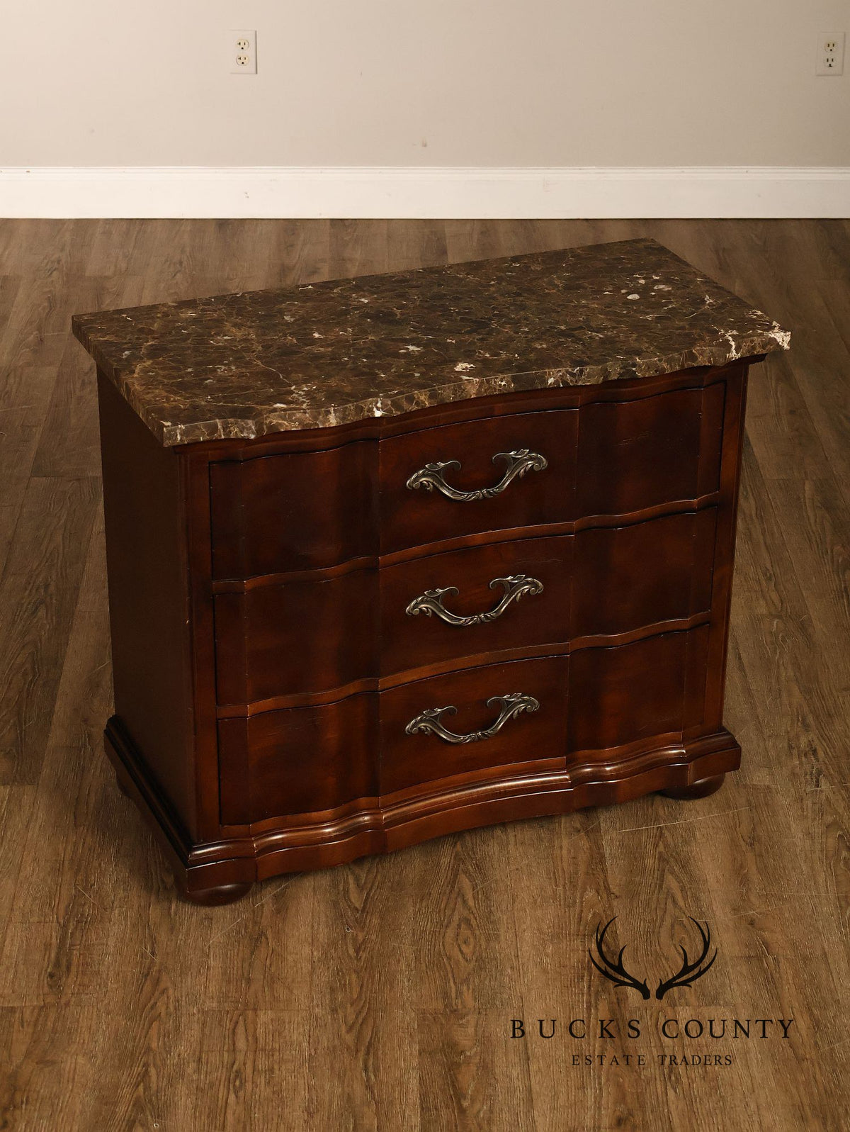 Bernhardt French Provincial Pair Of Marble Top Three-Drawer Nightstands