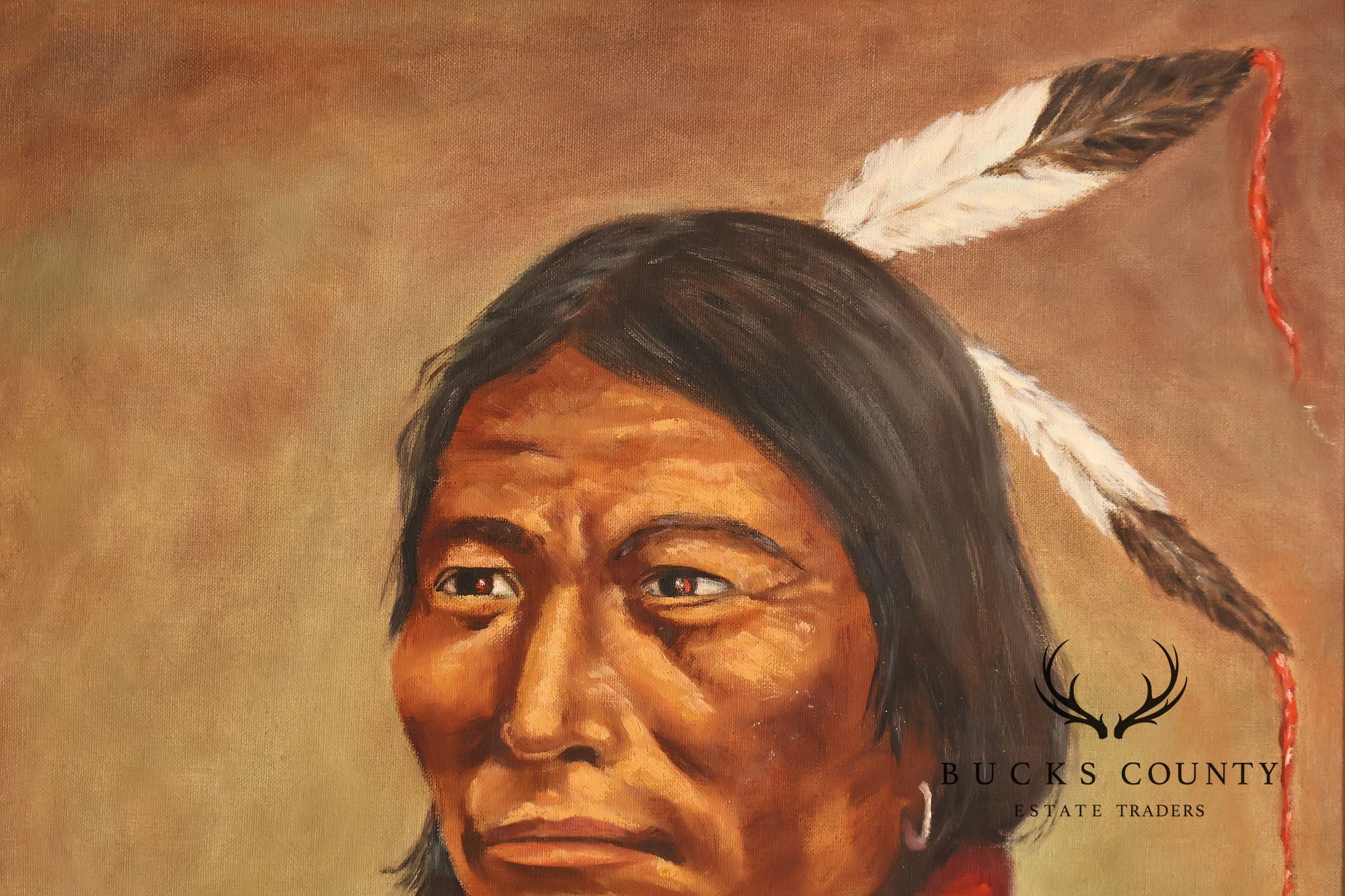 Framed Native American Portrait Painting Signed Wil Hamond 1981 "Lone Hawk"