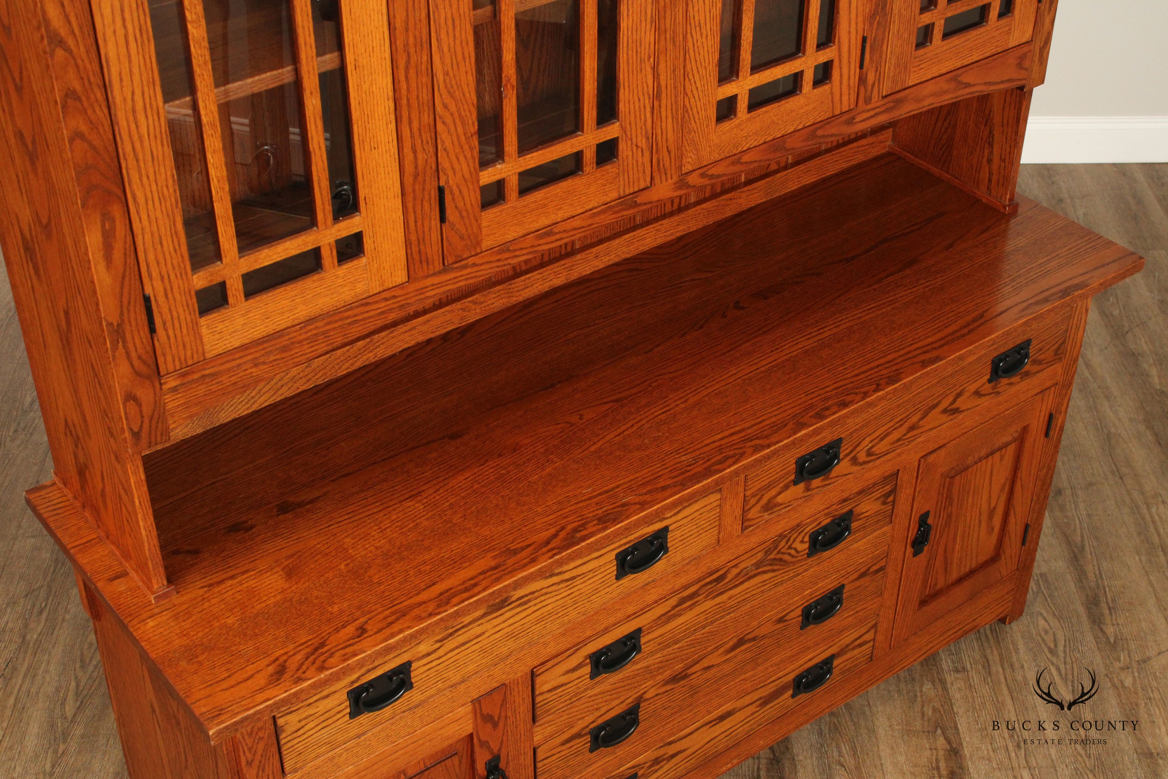 Mission Style Custom Crafted Oak Buffet Hutch