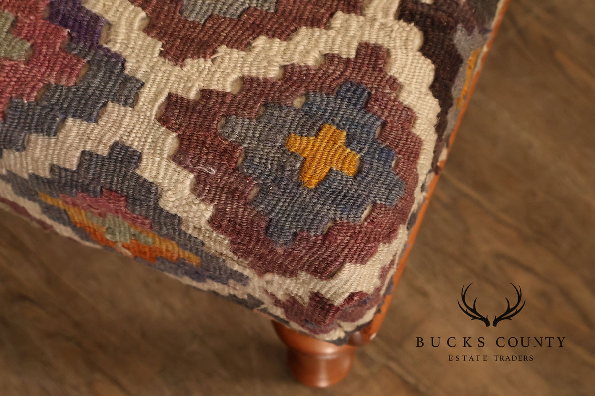Vintage Kilim Upholstered Cherry Bench