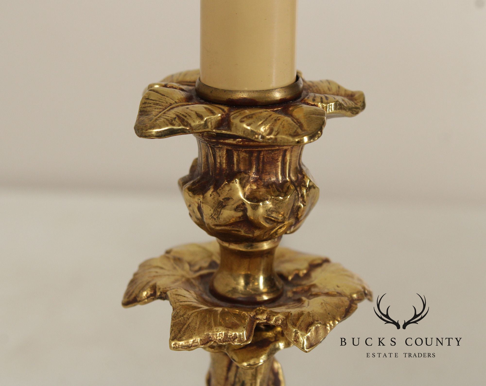 Rococo Style Pair of Brass Candlestick Table Lamps