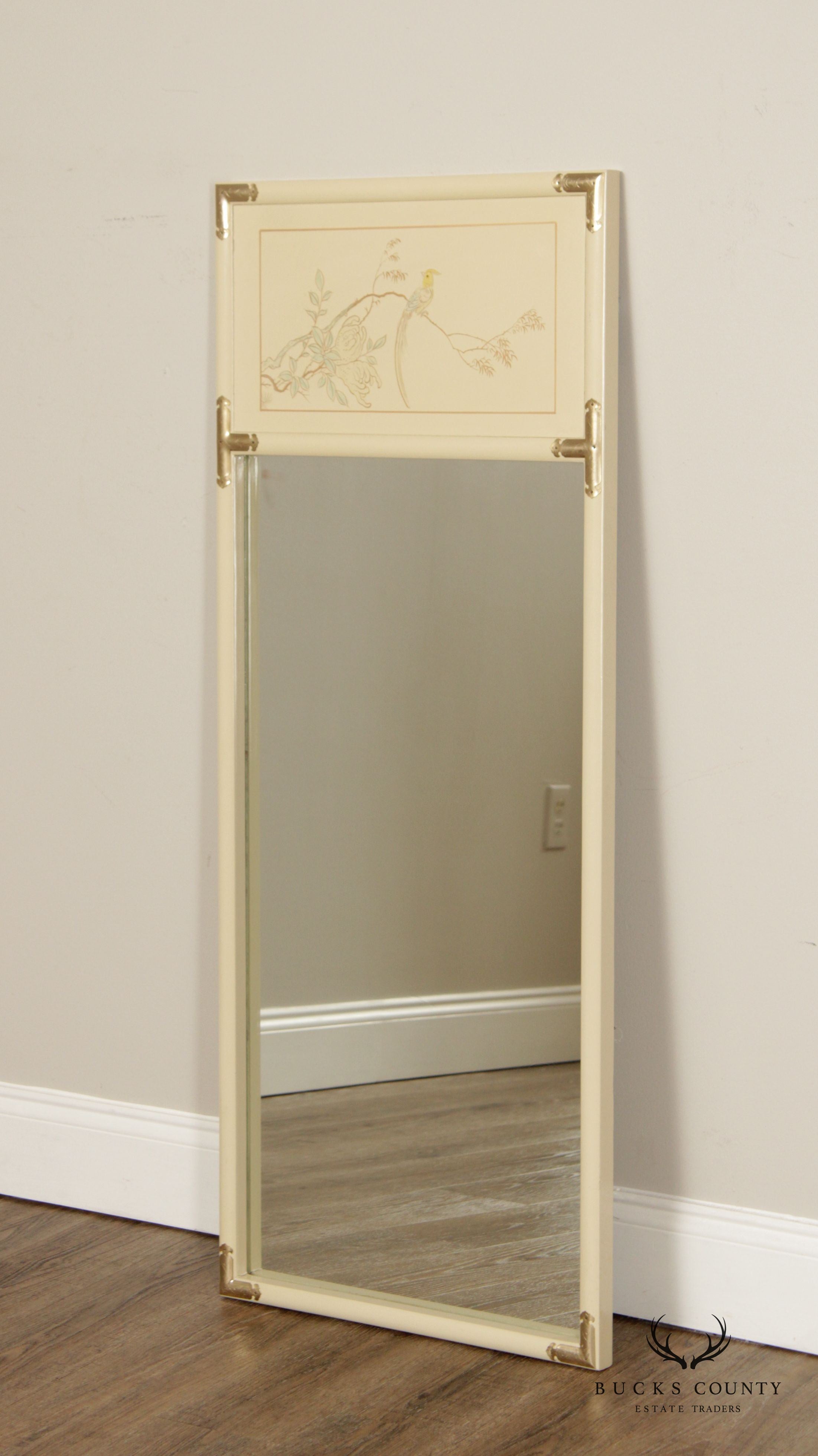 Asian Style Pair of Painted Trumeau Mirrors