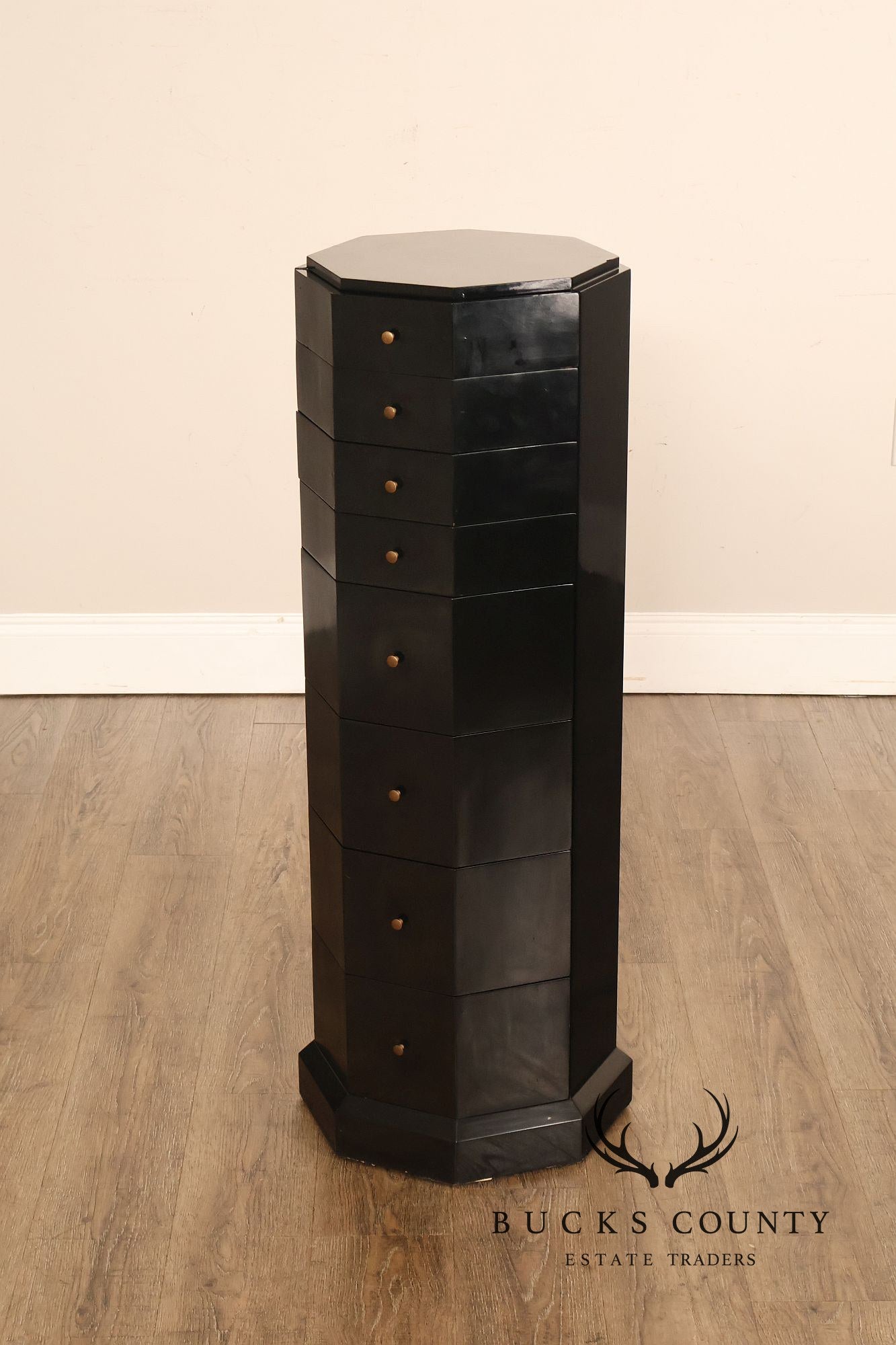 Maitland Smith Black Lacquered Octagonal Jewelry or Lingerie Chest Chest