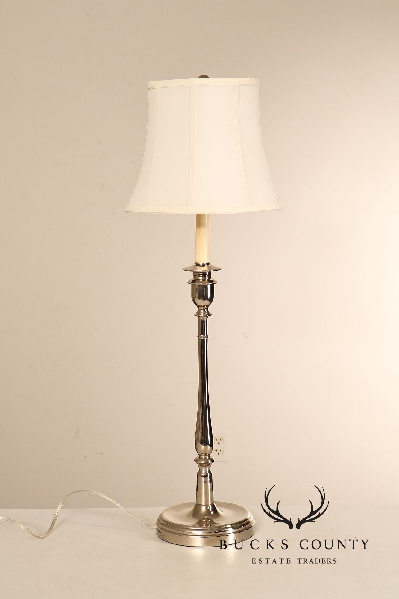 Ralph Lauren Pair of Chrome Candlestick Table Lamps
