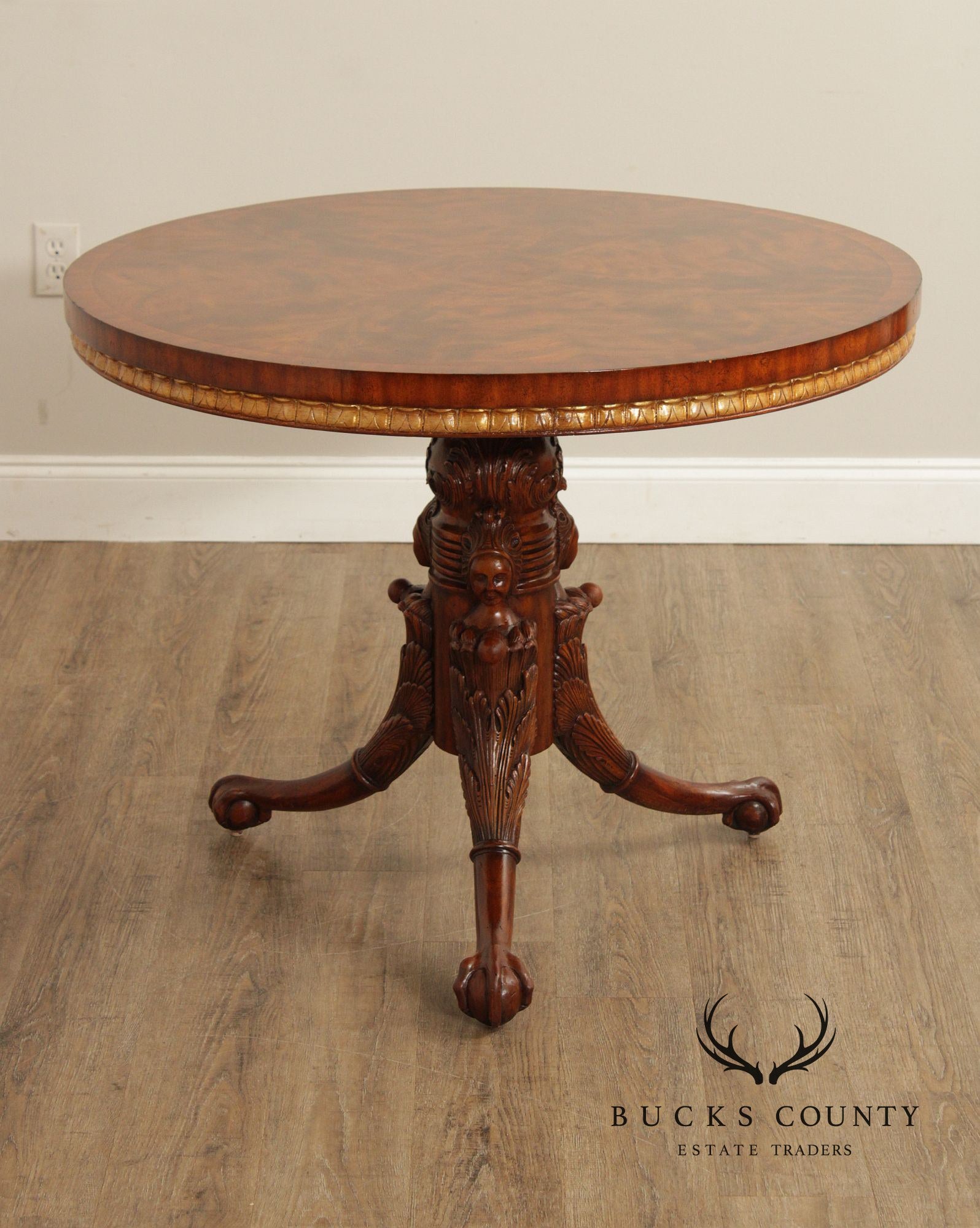 Maitland Smith Georgian Style Partial Gilt Round Mahogany Center Table