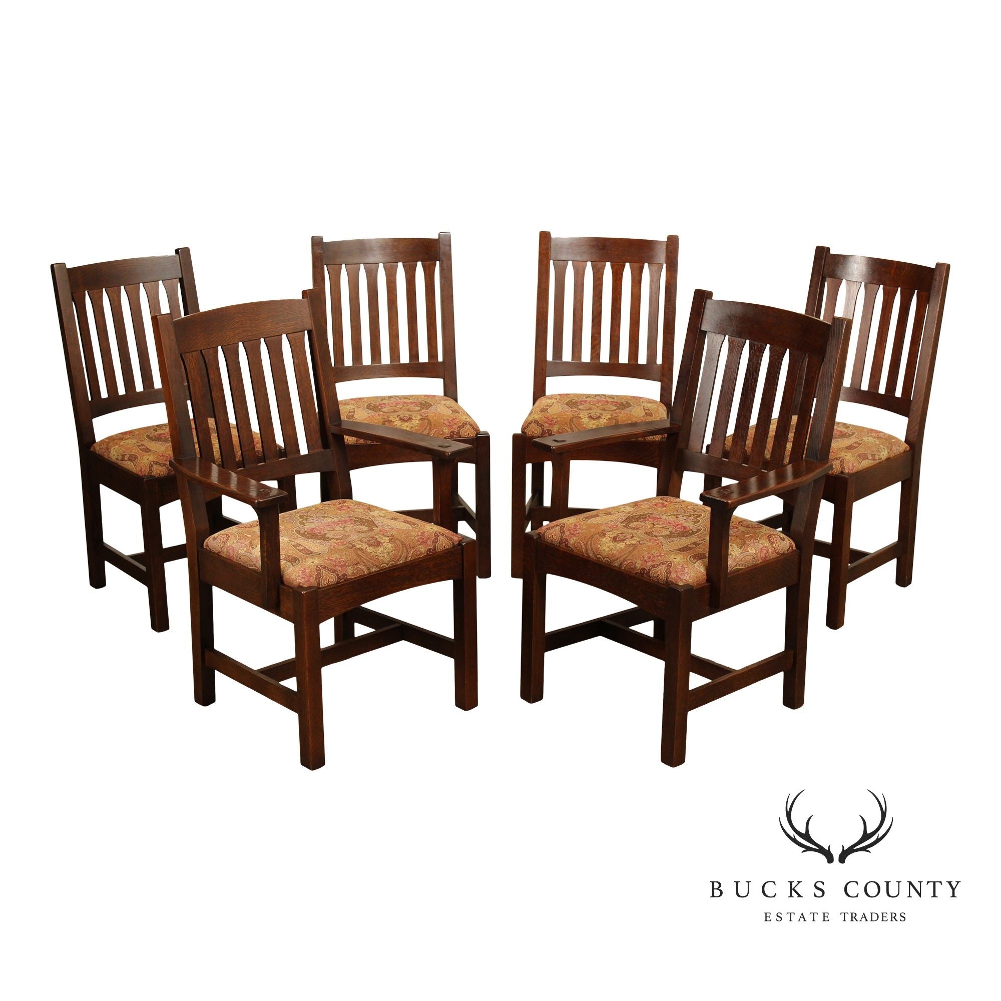 Stickley Mission Collection Set Of Six Cottage Oak Dining Chairs