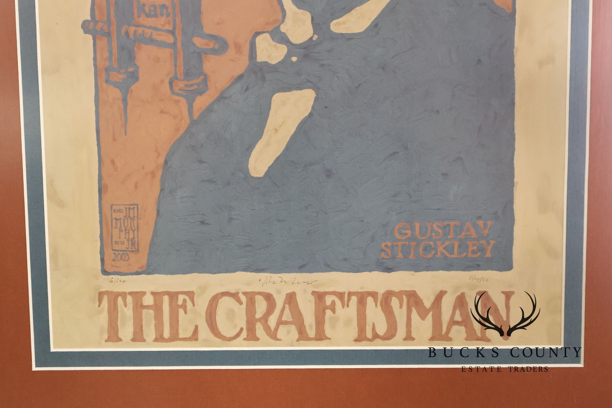 Double Matted Wood Framed Lithograph of Gustav Stickley Portrait