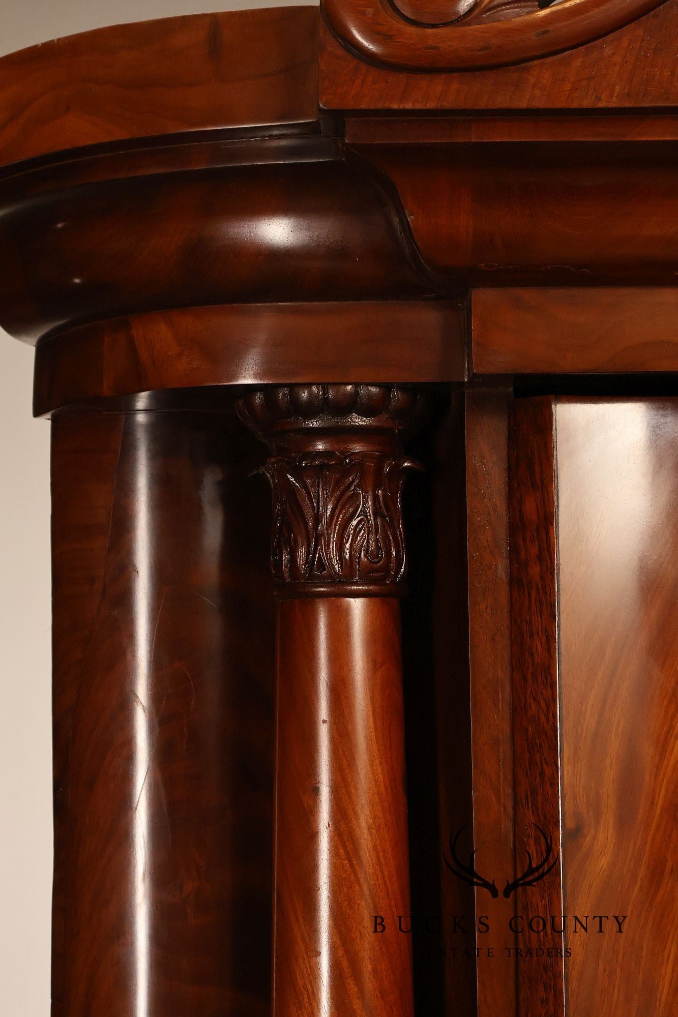 Antique Mahogany Biedermeier Two Piece Corner Cabinet