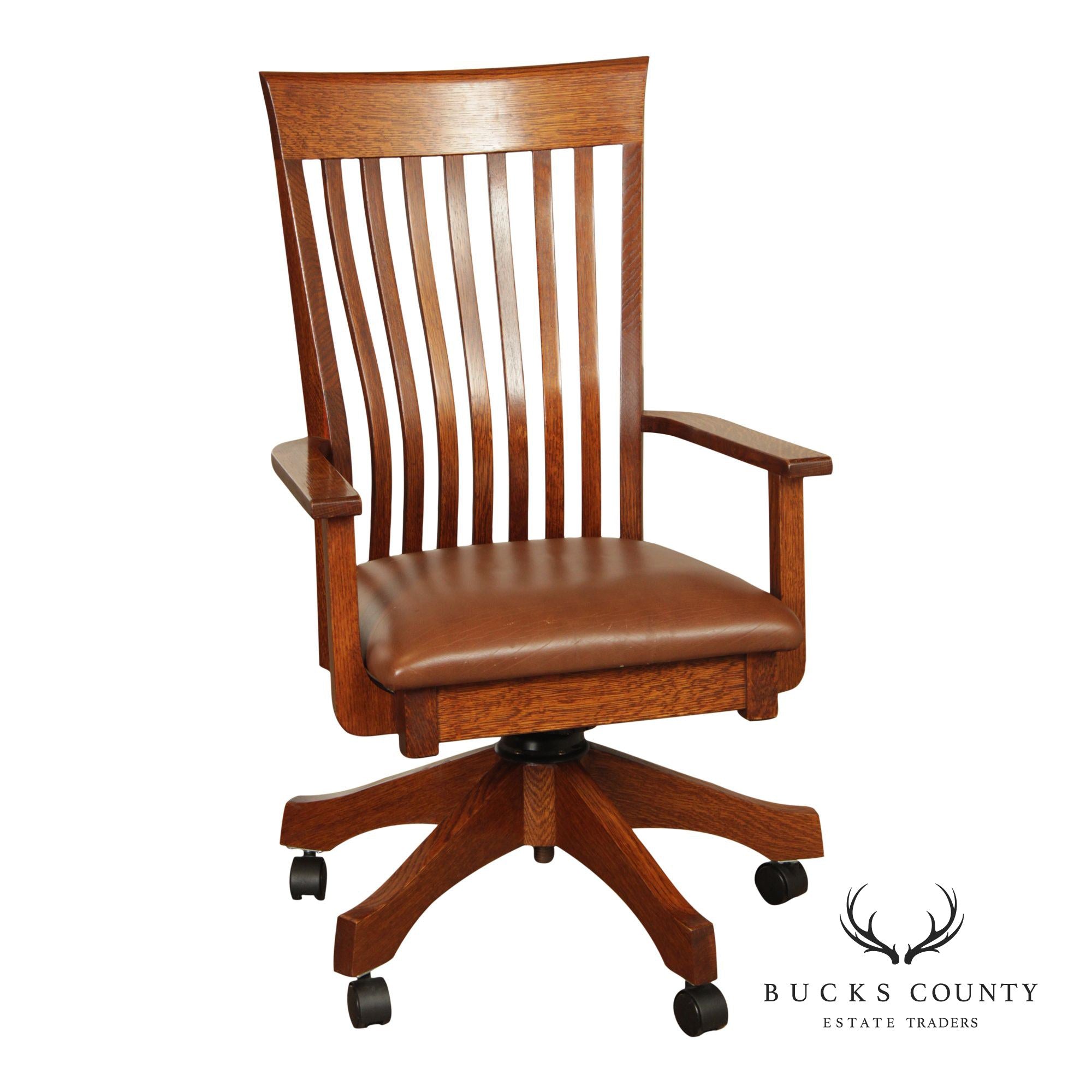 Mission Style Custom Quality Oak and Leather Executive Office Chair