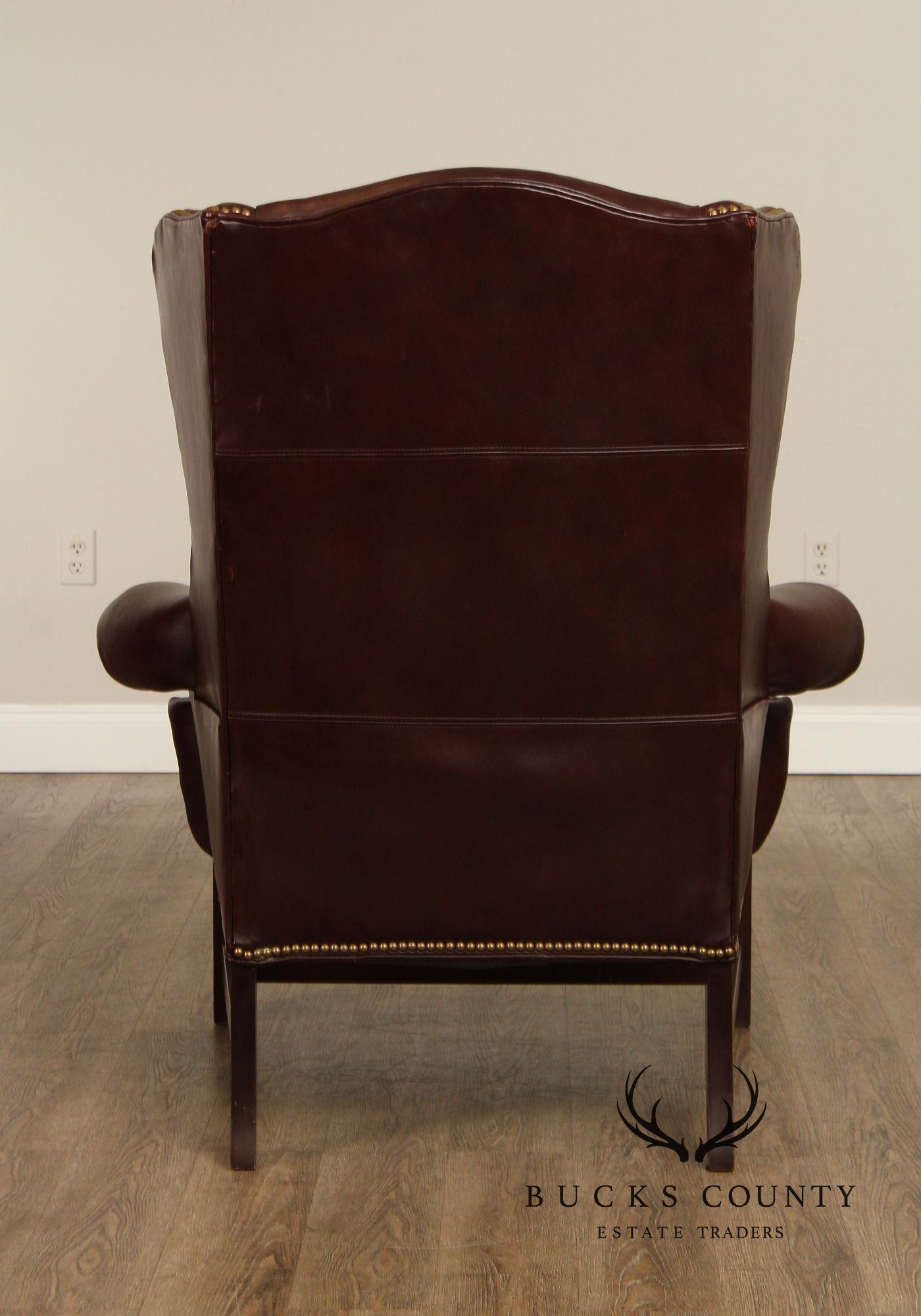 Chippendale Style Pair Of High Back Leather Wing Chairs