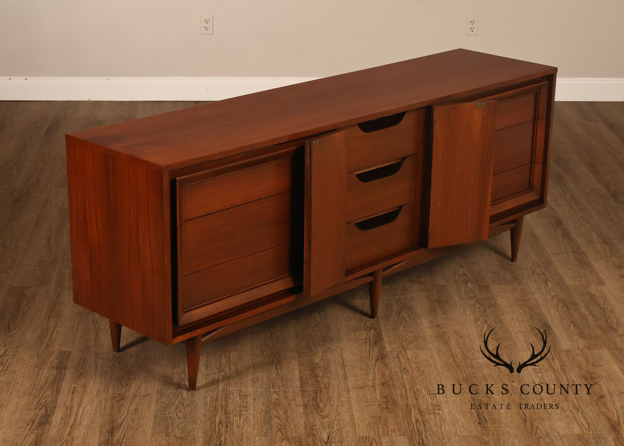 Basic Witz Mid Century Modern Walnut Triple Dresser