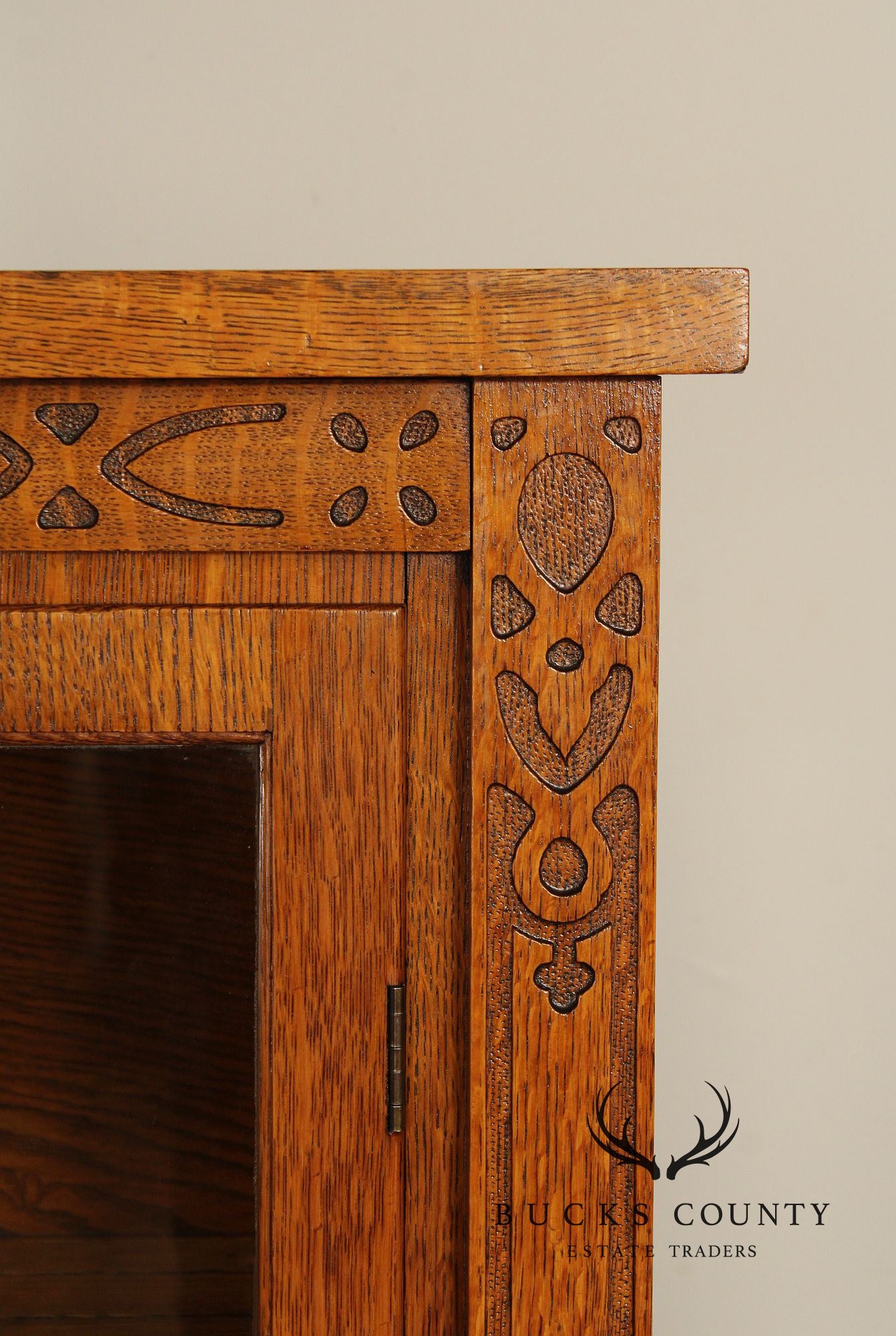 Arts and Crafts Antique Golden Oak Two-Door China Cabinet Bookcase