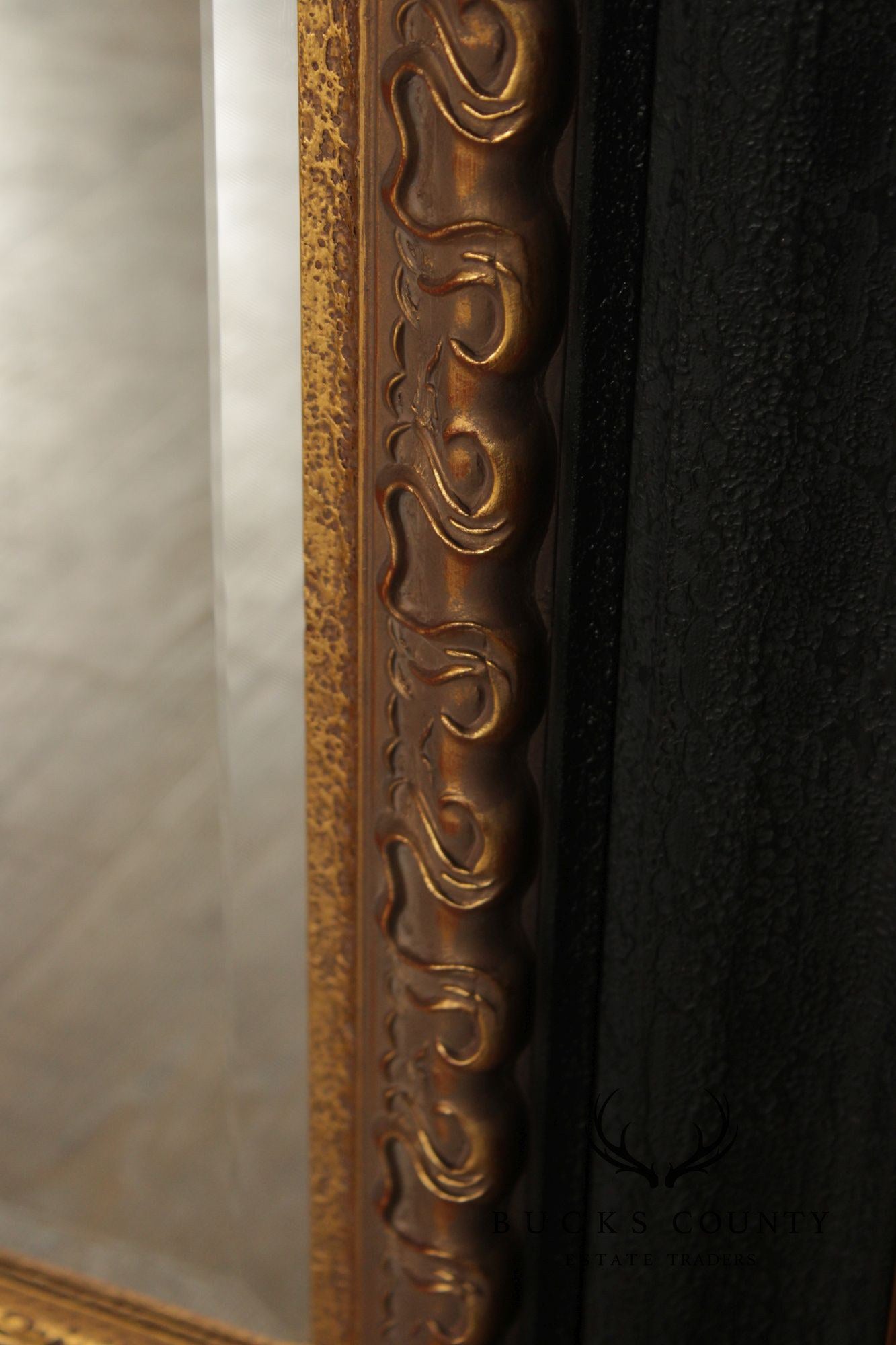 Vintage Ebonized and Partial Gilt Wall Mirror