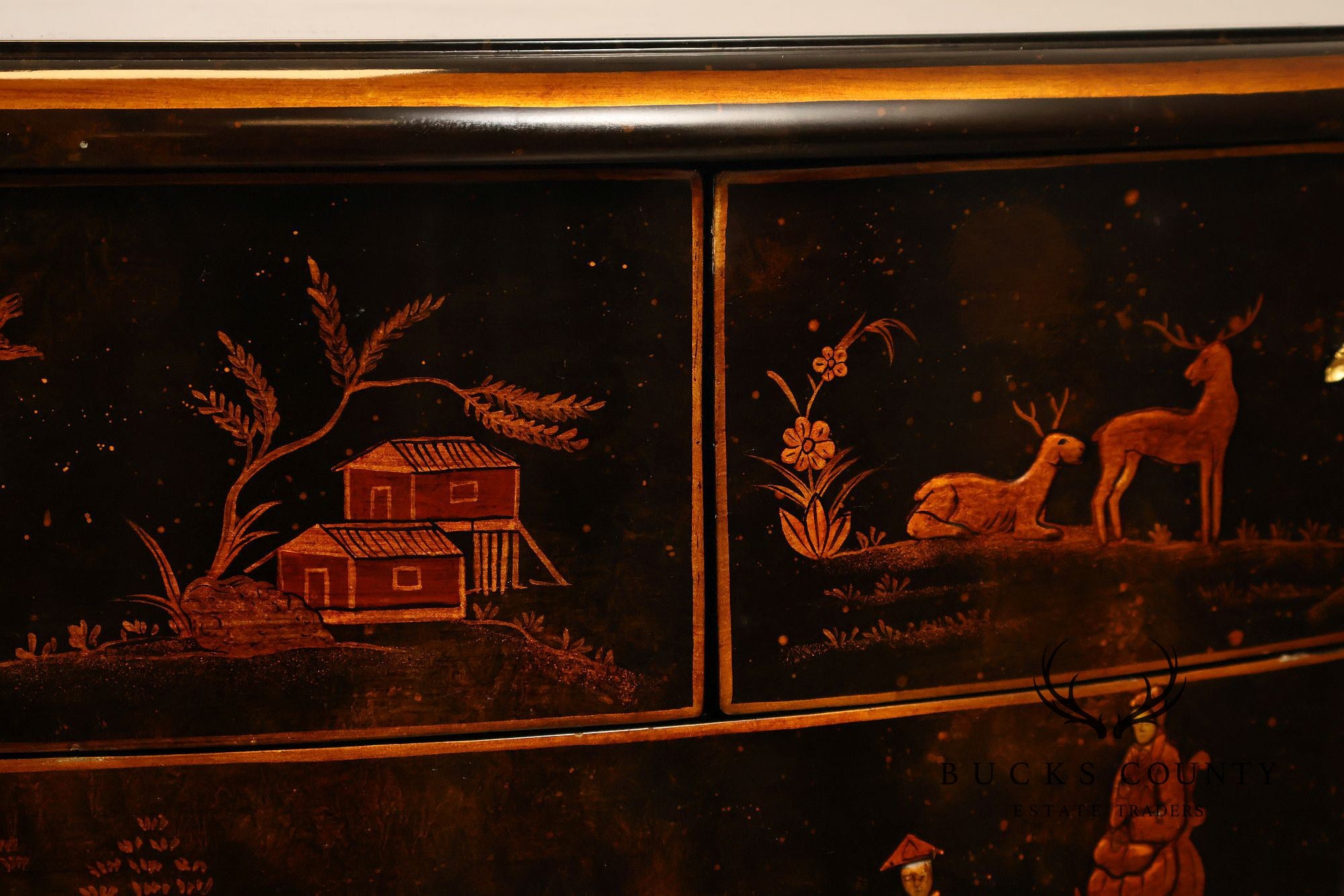 Maitland Smith Chinoiserie Hand Painted Bombe Chest