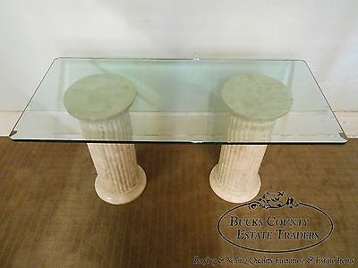 Maitland Smith Tessellated Stone Greek Doric Column Pedestal Glass Top Desk