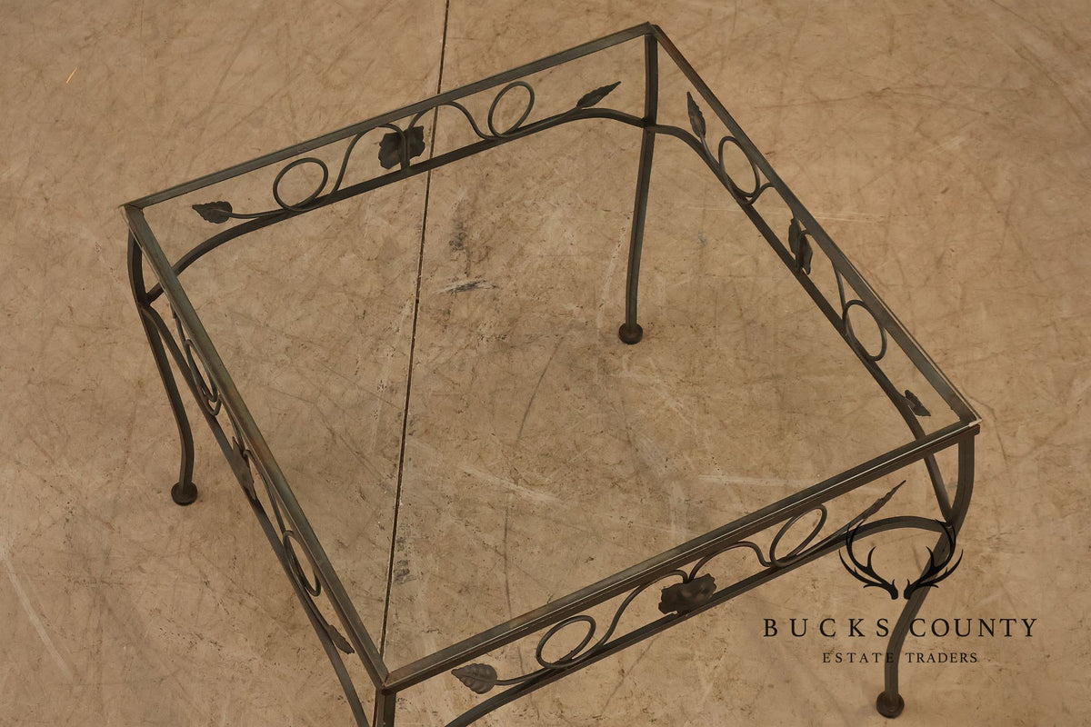 Vintage Glass Top Outdoor Patio Coffee Table