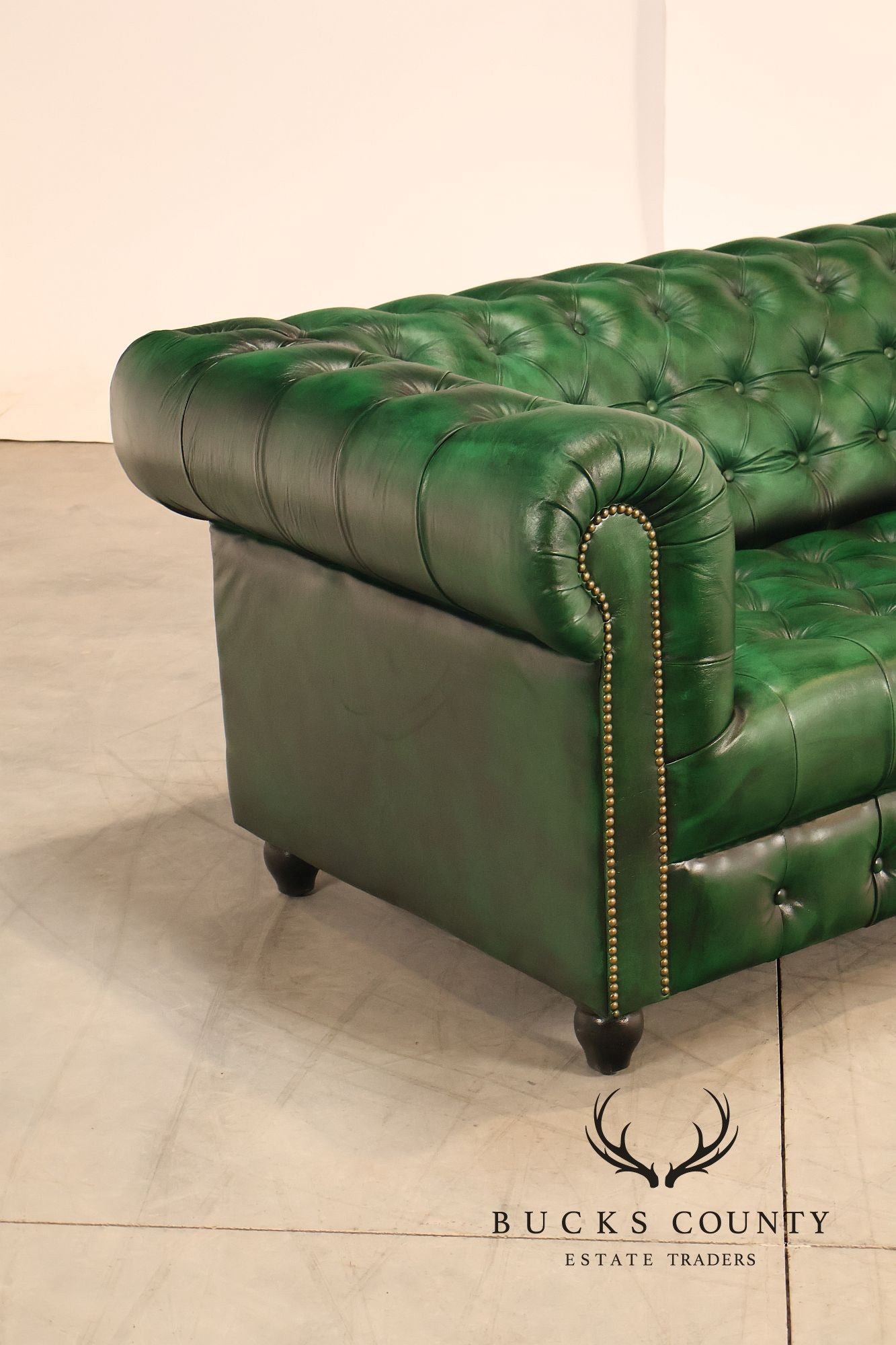 Chesterfield Style Green Leather Sofa