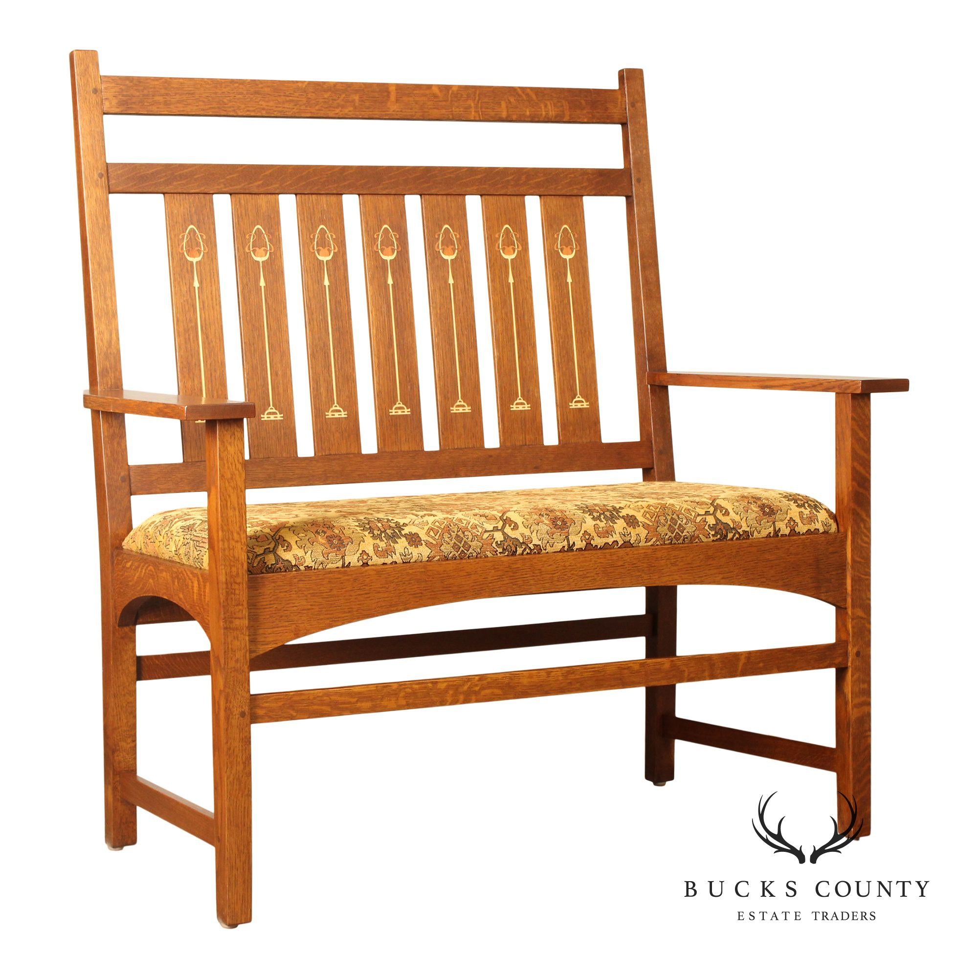 Stickley Mission Collection Harvey Ellis Oak Settee with Inlay