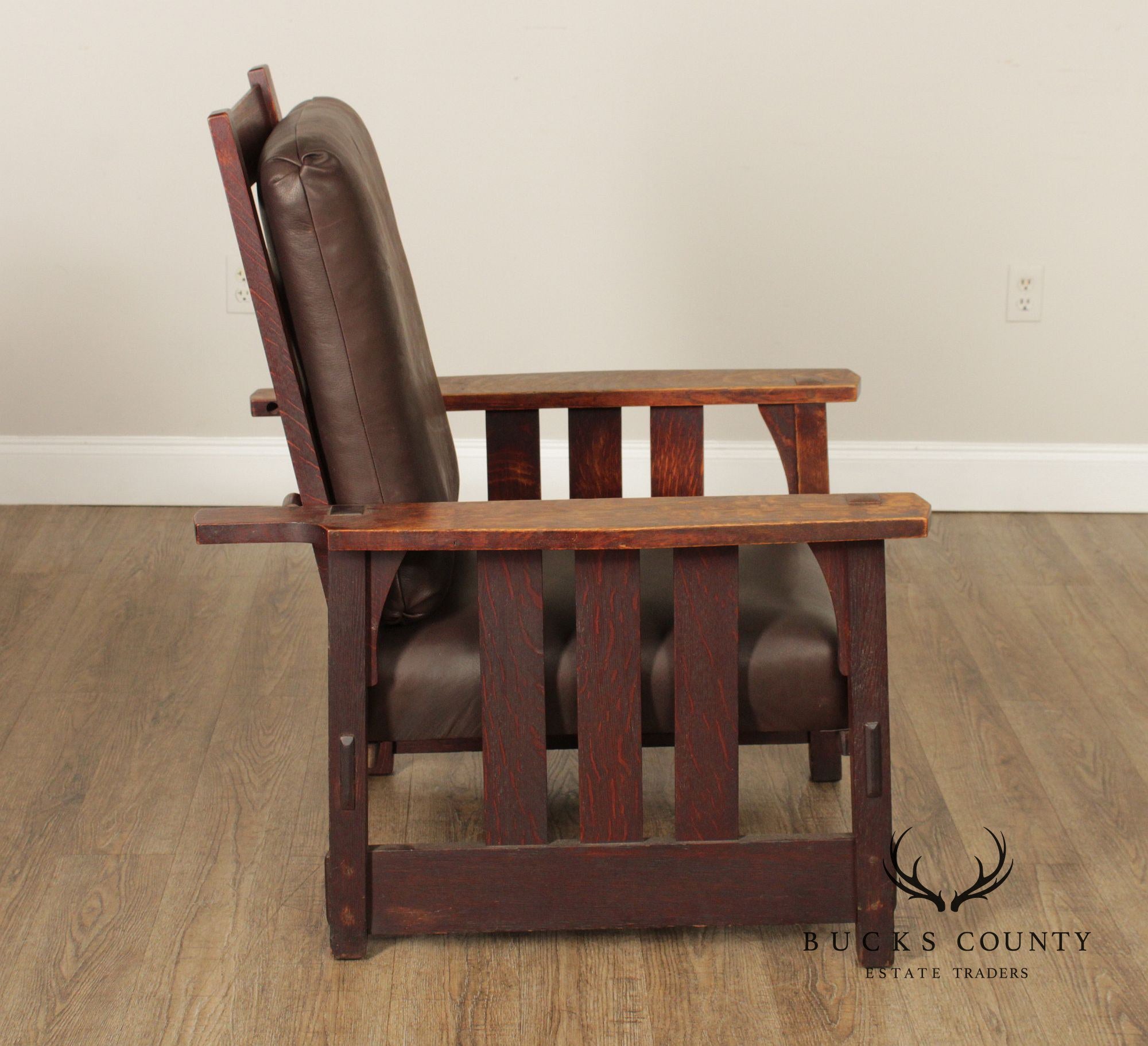 Gustav Stickley Mission Oak and Leather Morris Chair