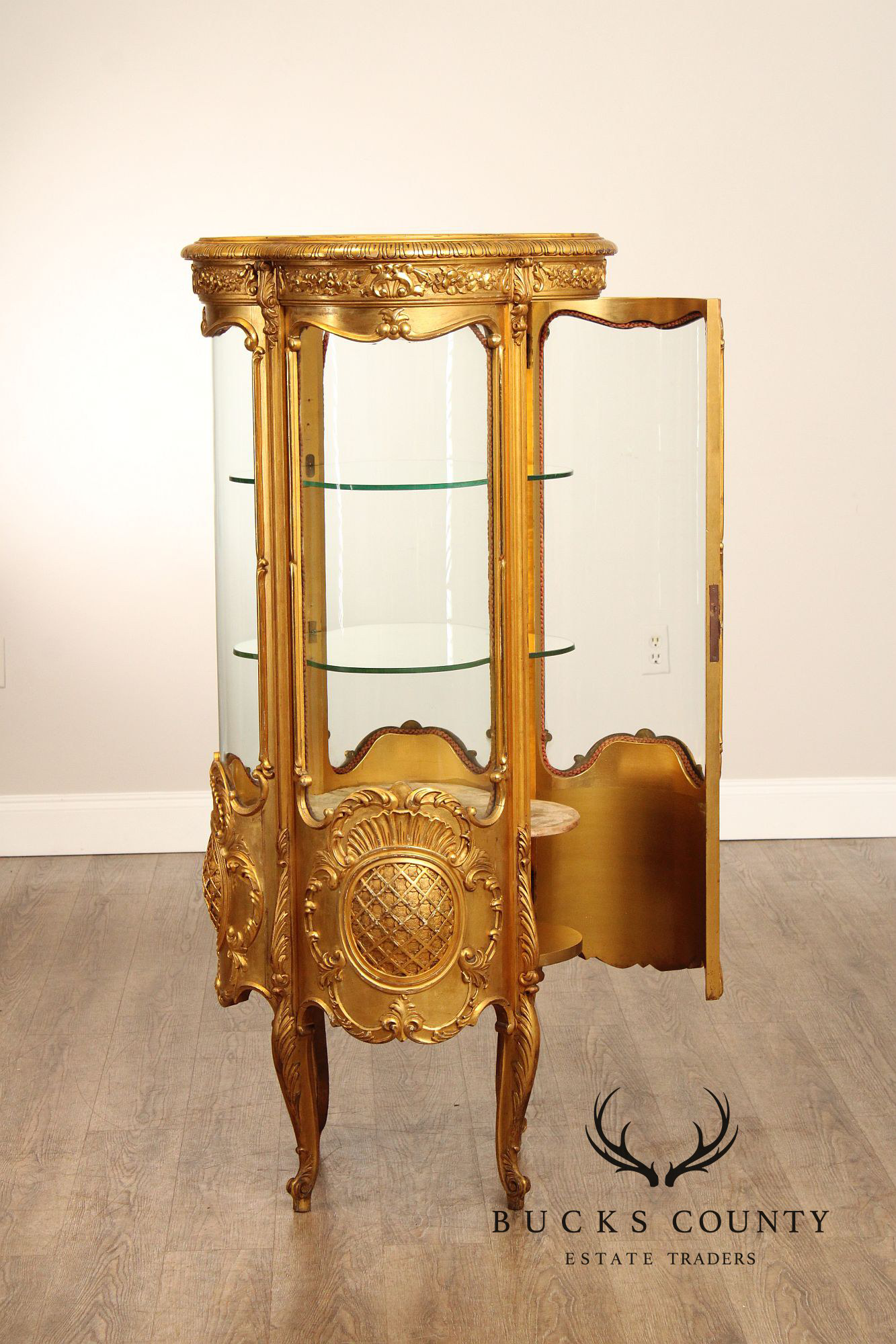 Rococo Style Giltwood Curio Cabinet With Glass Panels