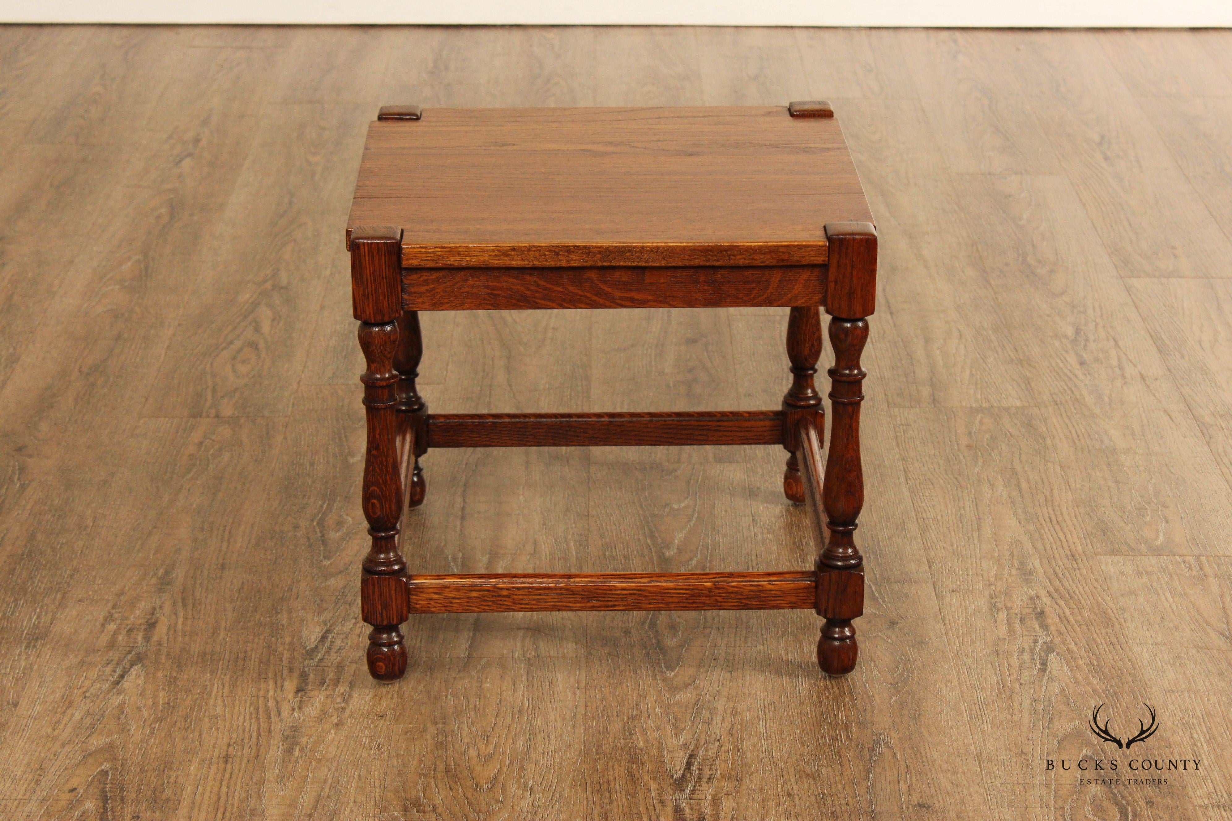 William & Mary Style Oak Square Top Taboret Side Table