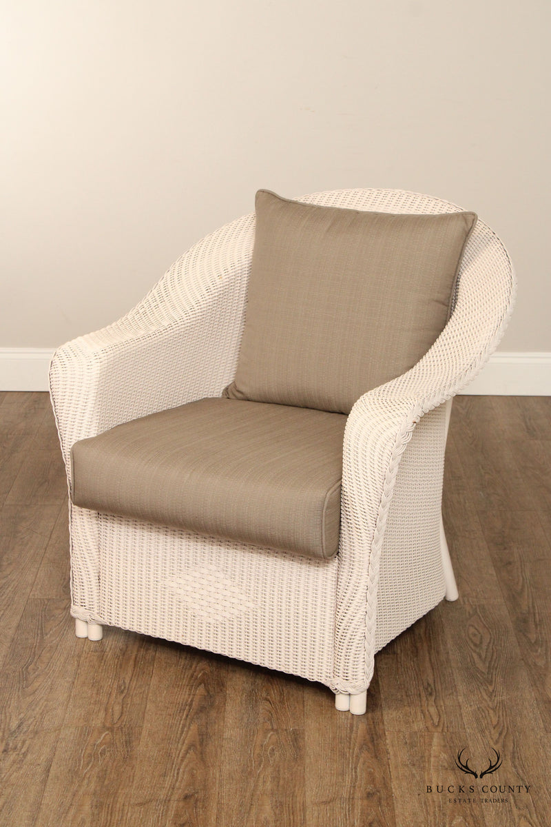 Lloyd Flanders 'Reflections' White Wicker Lounge Chair and Ottoman
