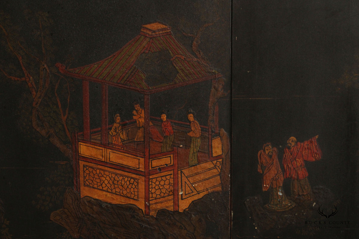 Japanese Vintage Hand Painted Folding Three-Panel Screen