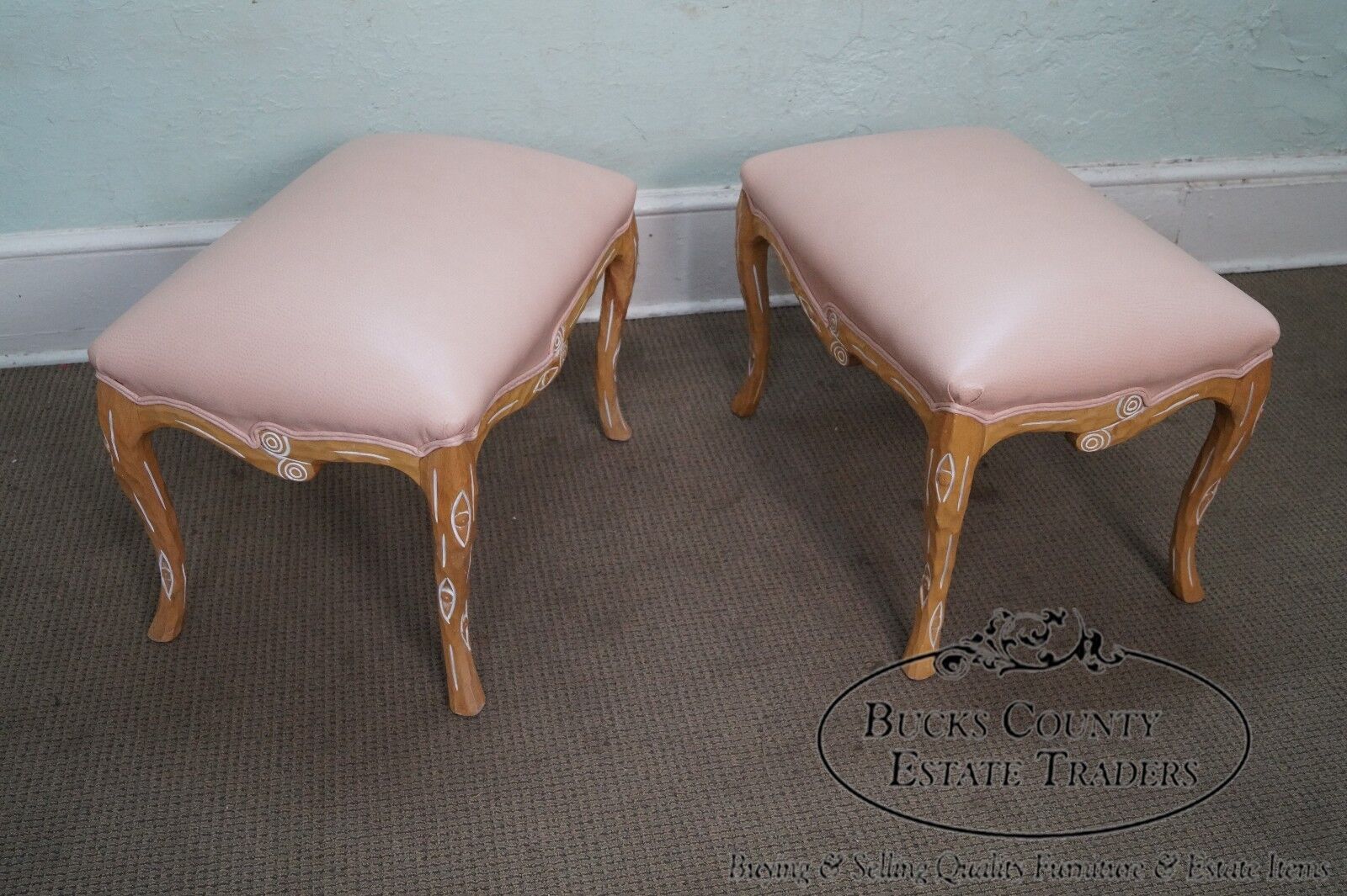 Unusual Pair of Faux Branch Leather Ottomans Benches