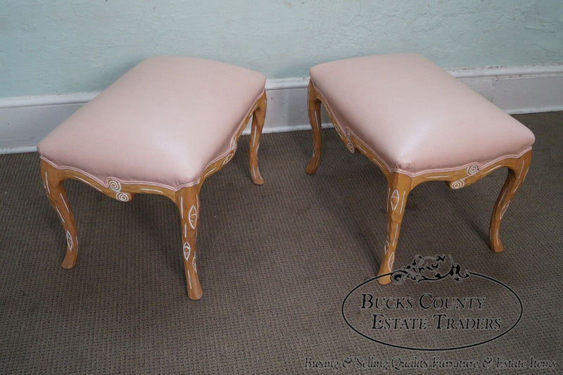 Unusual Pair of Faux Branch Leather Ottomans Benches