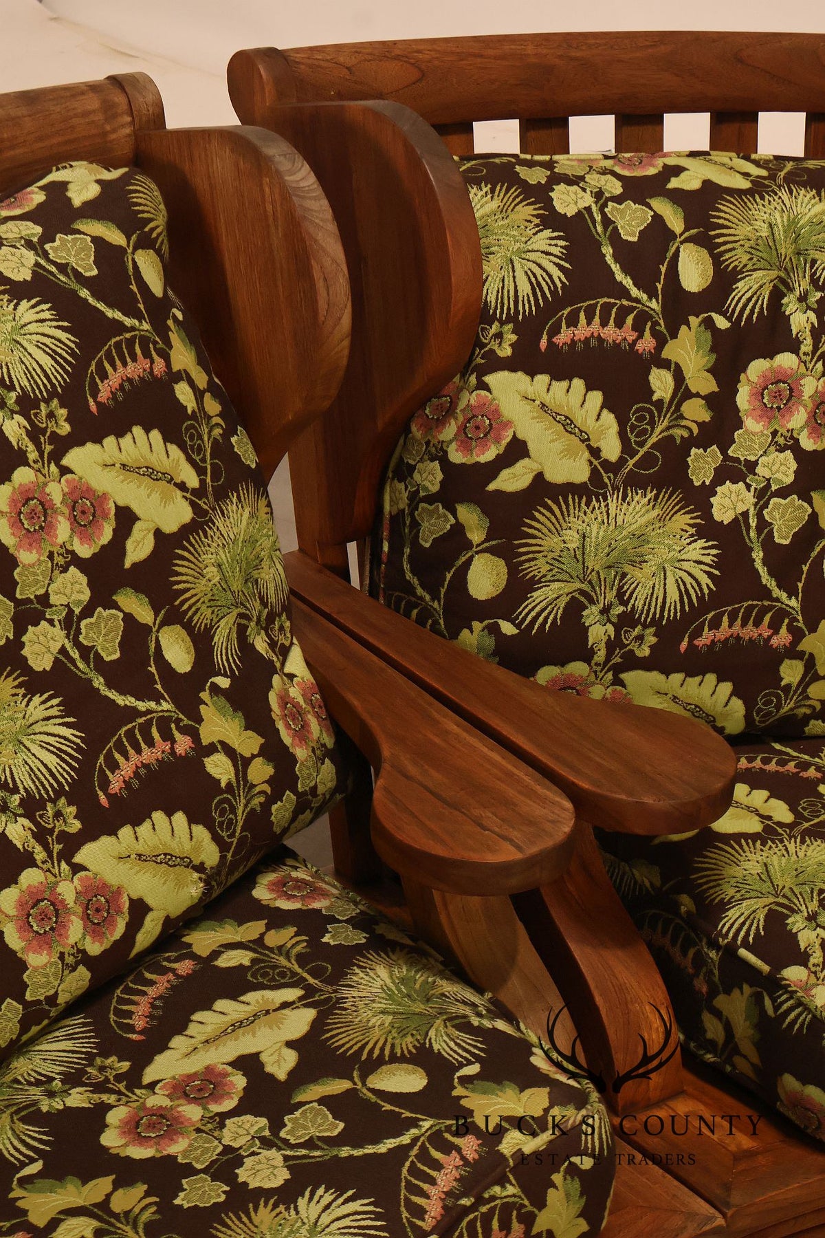 Curved Teak Modular Sofa With Floral Upholstery