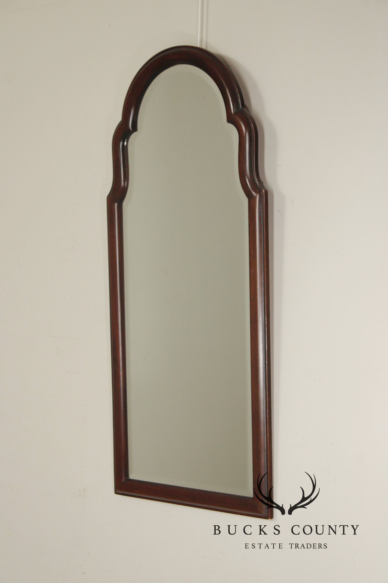Queen Anne Style Arched Mahogany Frame Beveled Wall Mirror