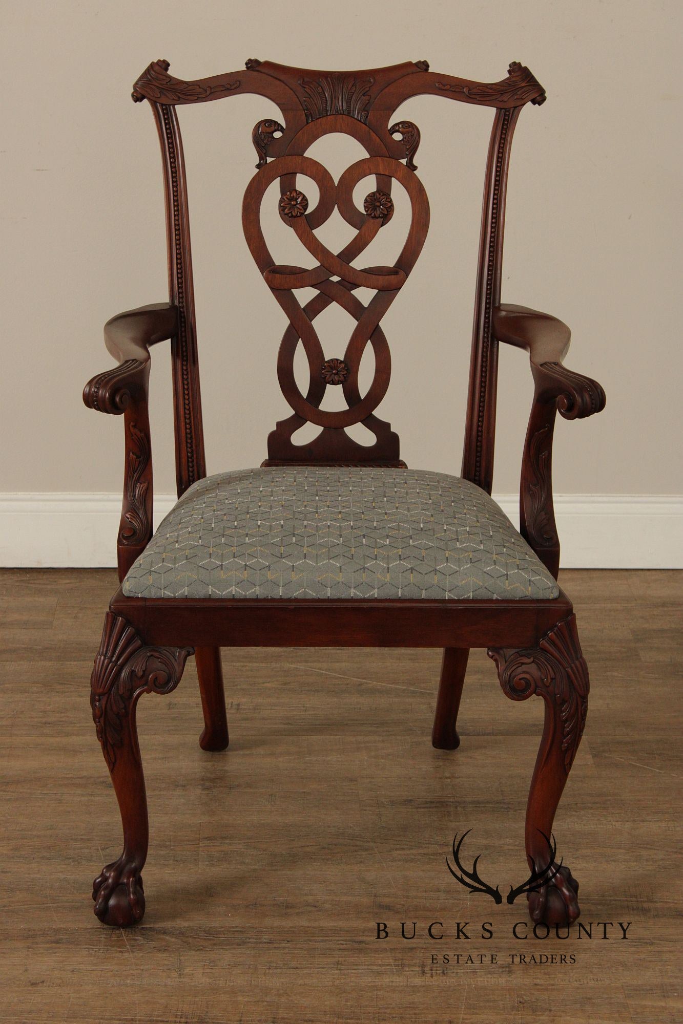 Maitland Smith Georgian Style Carved Mahogany Armchair